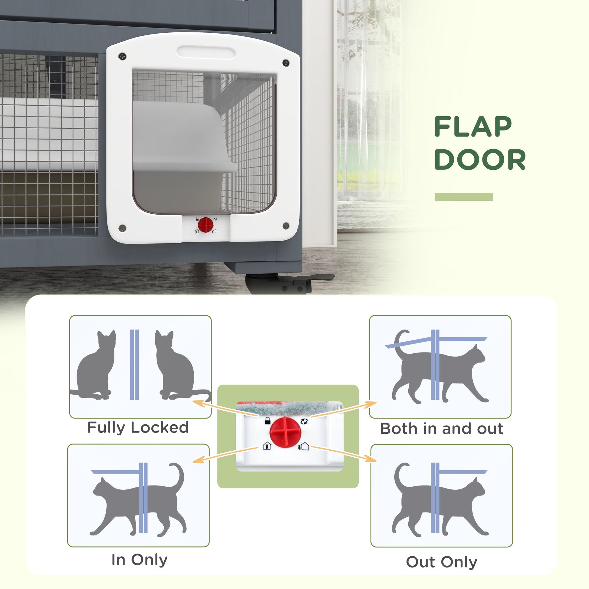 Cat Cage House, Catio Cat Indoor Enclosure on Wheels, Weather-Resistant Wooden Kitty Cage with Platforms, Hammock, Light Grey