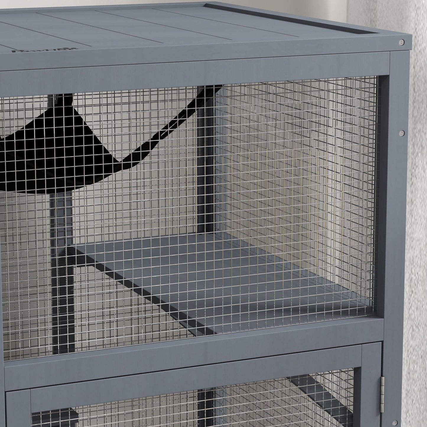 Cat Cage House, Catio Cat Indoor Enclosure on Wheels, Weather-Resistant Wooden Kitty Cage with Platforms, Hammock, Light Grey