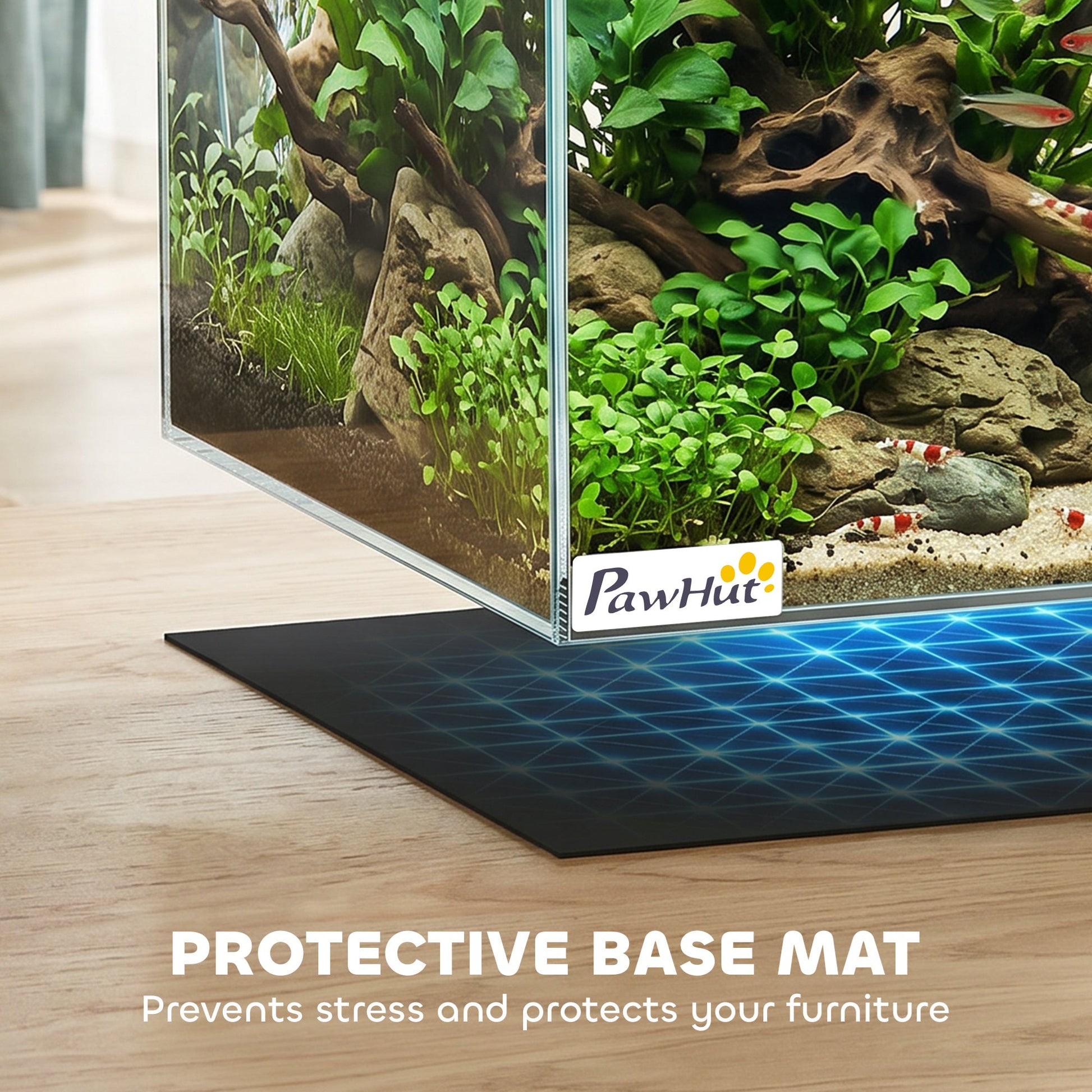 43L Fish Tank, Glass Aquarium, Small Fish Tank with Protective Base Mat, for Shrimps, Turtles, Transparent, 50 x 30 x 30 cm
