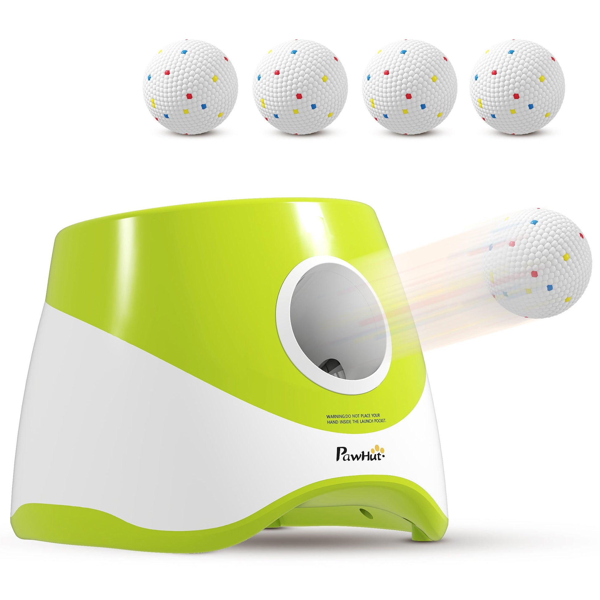Automatic Dog Ball Launcher with 5 ETPU Tennis Balls, Dog Ball Thrower with 3 Distance Settings (20/33/46ft), Indoor Outdoor Interactive Toy for Small Medium Dogs, Green