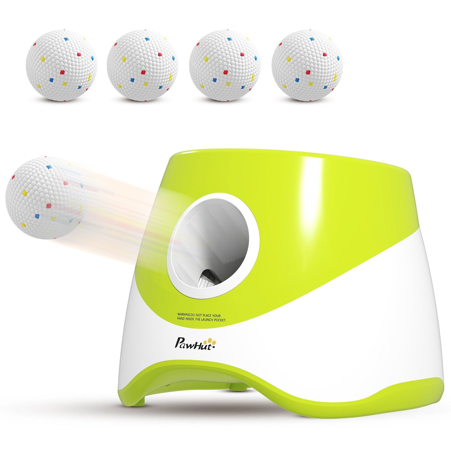 Automatic Dog Ball Launcher with 5 ETPU Tennis Balls, Dog Ball Thrower with 3 Distance Settings (20/33/46ft), Indoor Outdoor Interactive Toy for Small Medium Dogs, Green