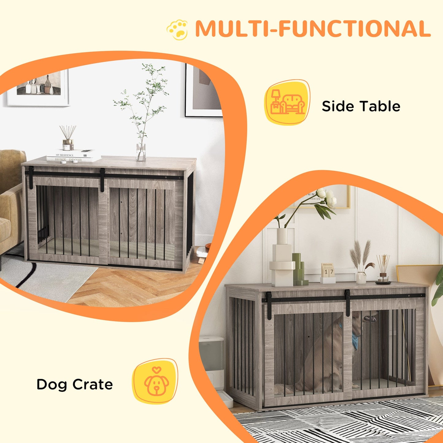 Dog Crate Furniture, Dog House Furniture Style for Extra Large Breeds, Pet Kennel with Removable Cushion for Indoor Use, 118 x 60 x 73 cm, Brown