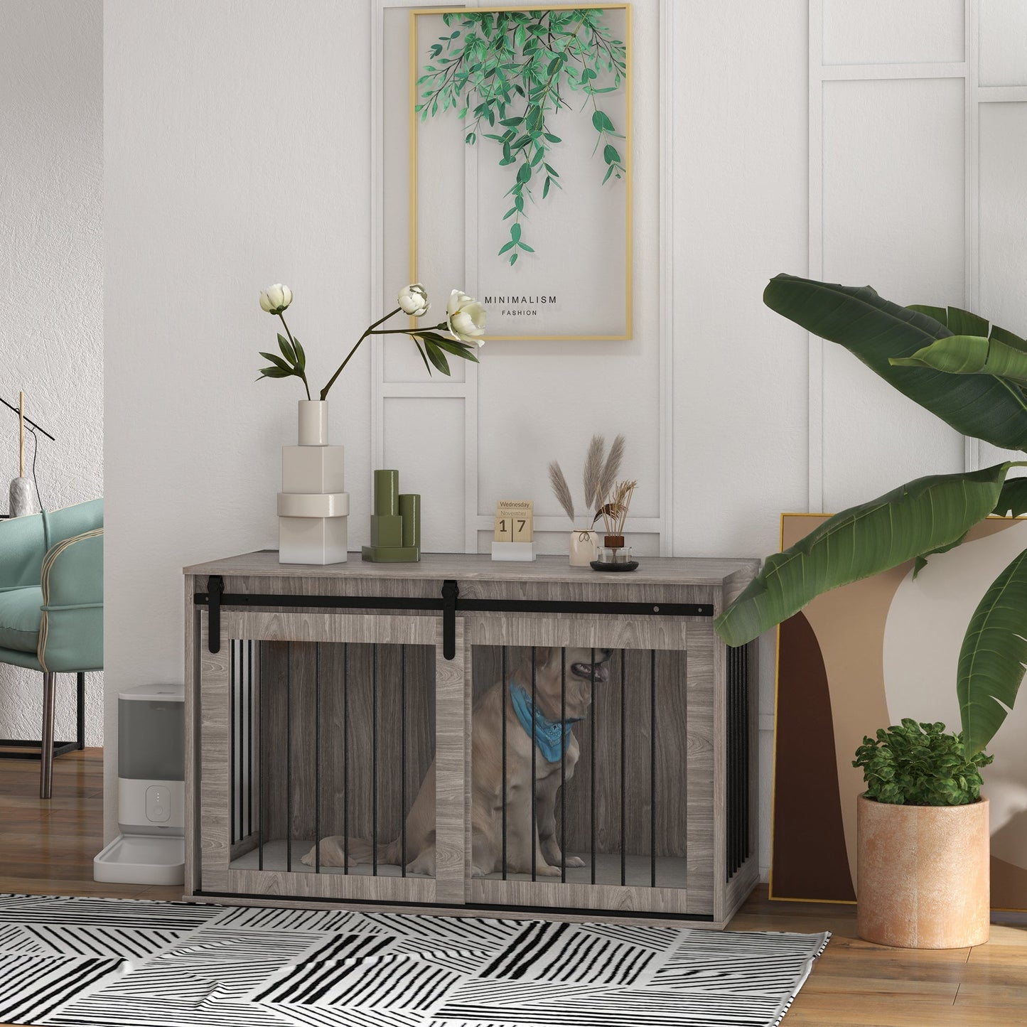 Dog Crate Furniture, Dog House Furniture Style for Extra Large Breeds, Pet Kennel with Removable Cushion for Indoor Use, 118 x 60 x 73 cm, Brown