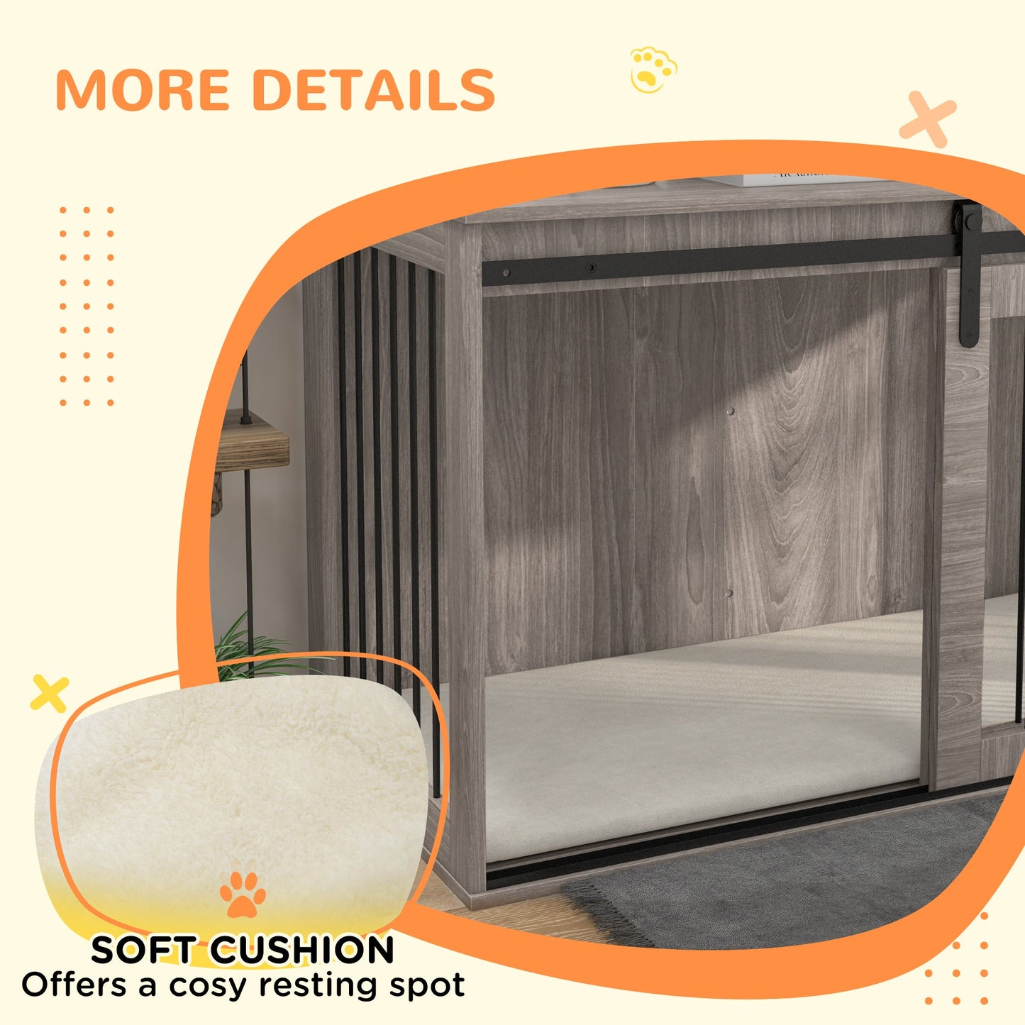 Dog Crate Furniture, Dog House Furniture Style for Extra Large Breeds, Pet Kennel with Removable Cushion for Indoor Use, 118 x 60 x 73 cm, Brown