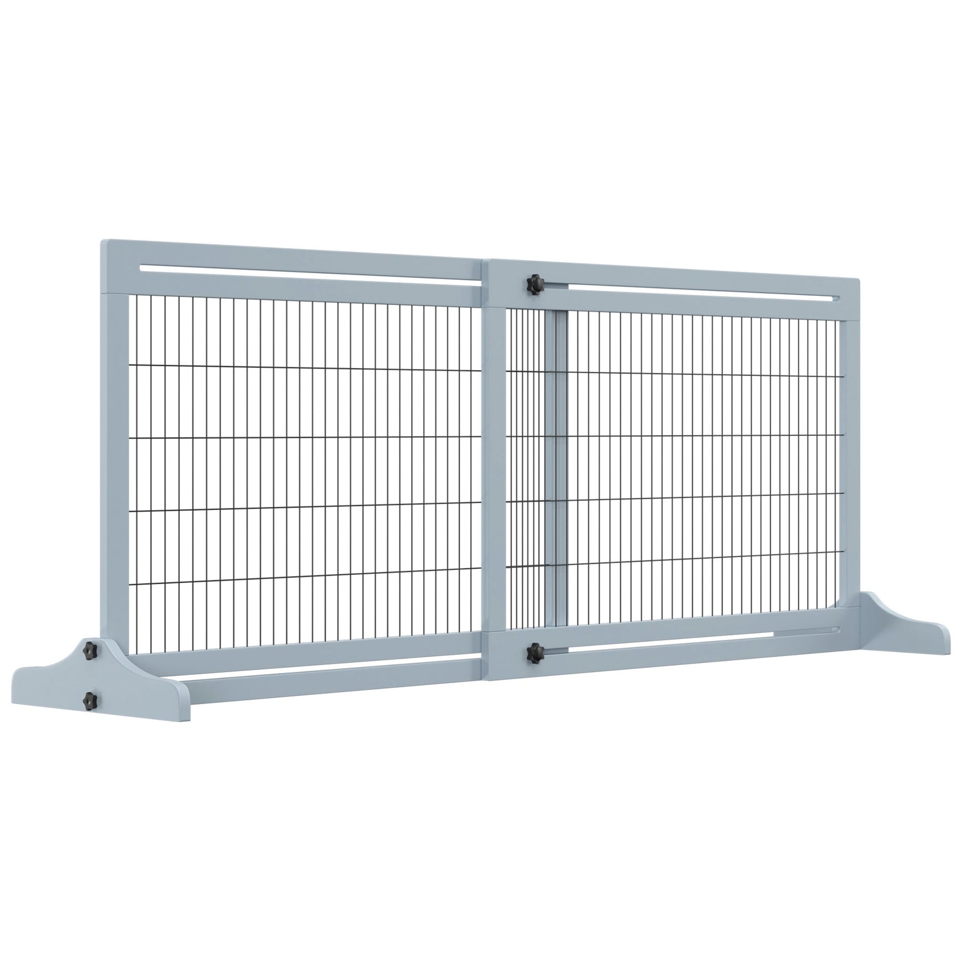 Freestanding Dog Gate, Foldable Pet Fence, Indoor Wood Barrier, Stair Gate with Support Feet, for Doorway, Hallway, Small and Medium Dogs, 69H x 104-183 cm, Blue-grey
