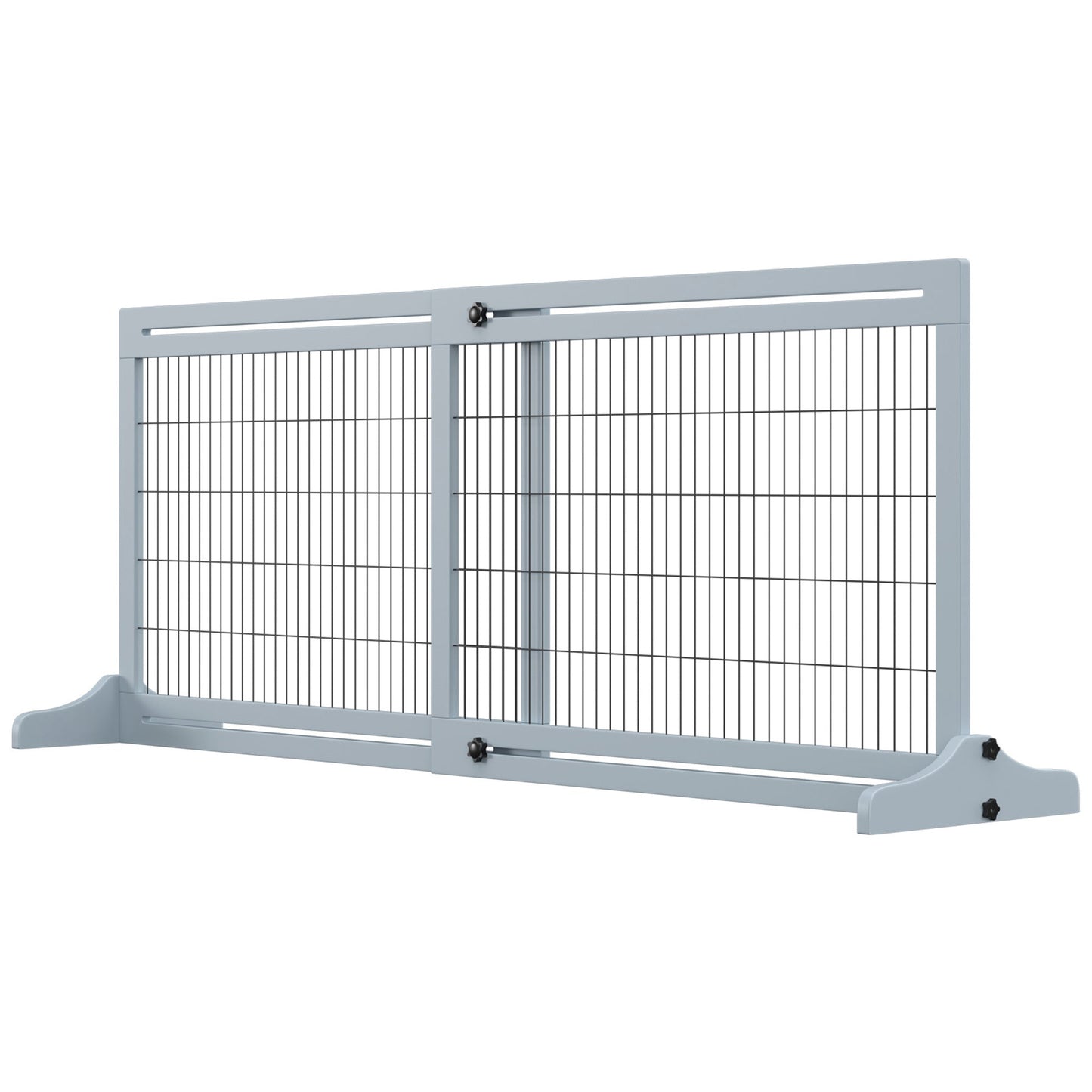 Freestanding Dog Gate, Foldable Pet Fence, Indoor Wood Barrier, Stair Gate with Support Feet, for Doorway, Hallway, Small and Medium Dogs, 69H x 104-183 cm, Blue-grey
