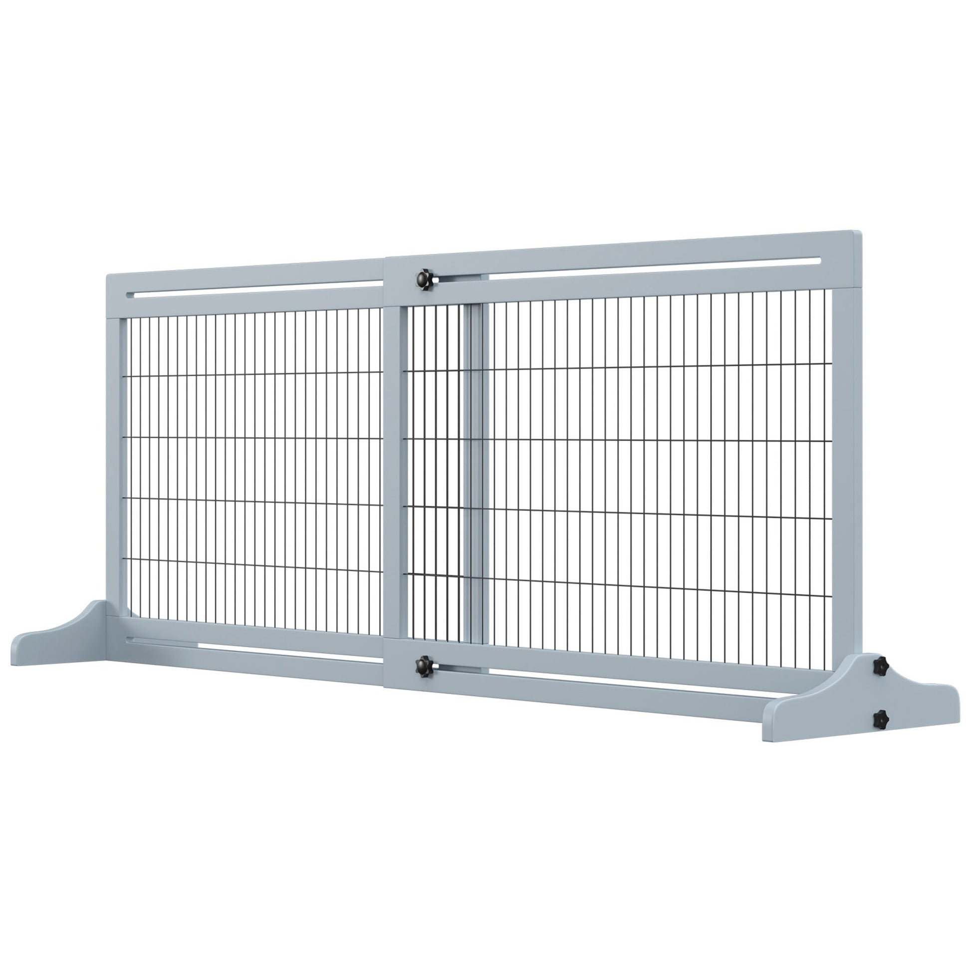 Freestanding Dog Gate, Foldable Pet Fence, Indoor Wood Barrier, Stair Gate with Support Feet, for Doorway, Hallway, Small and Medium Dogs, 69H x 104-183 cm, Blue-grey