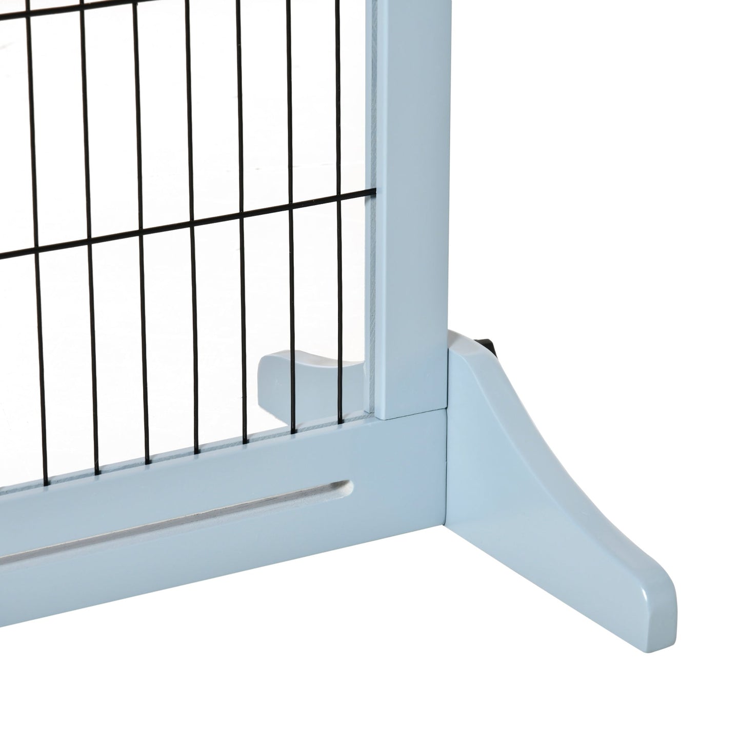 Freestanding Dog Gate, Foldable Pet Fence, Indoor Wood Barrier, Stair Gate with Support Feet, for Doorway, Hallway, Small and Medium Dogs, 69H x 104-183 cm, Blue-grey