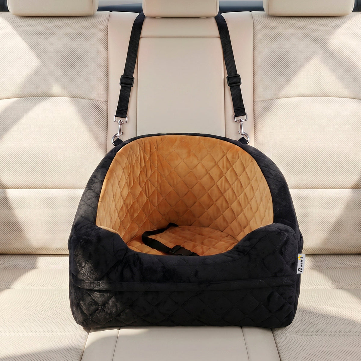 Dog Car Seat for Small Breeds Under 10kg, Dog Booster Seat Detachable Washable with Seat Belt, Thick Cushion, Portable Pet Travel Bed with Storage Pockets, Brown