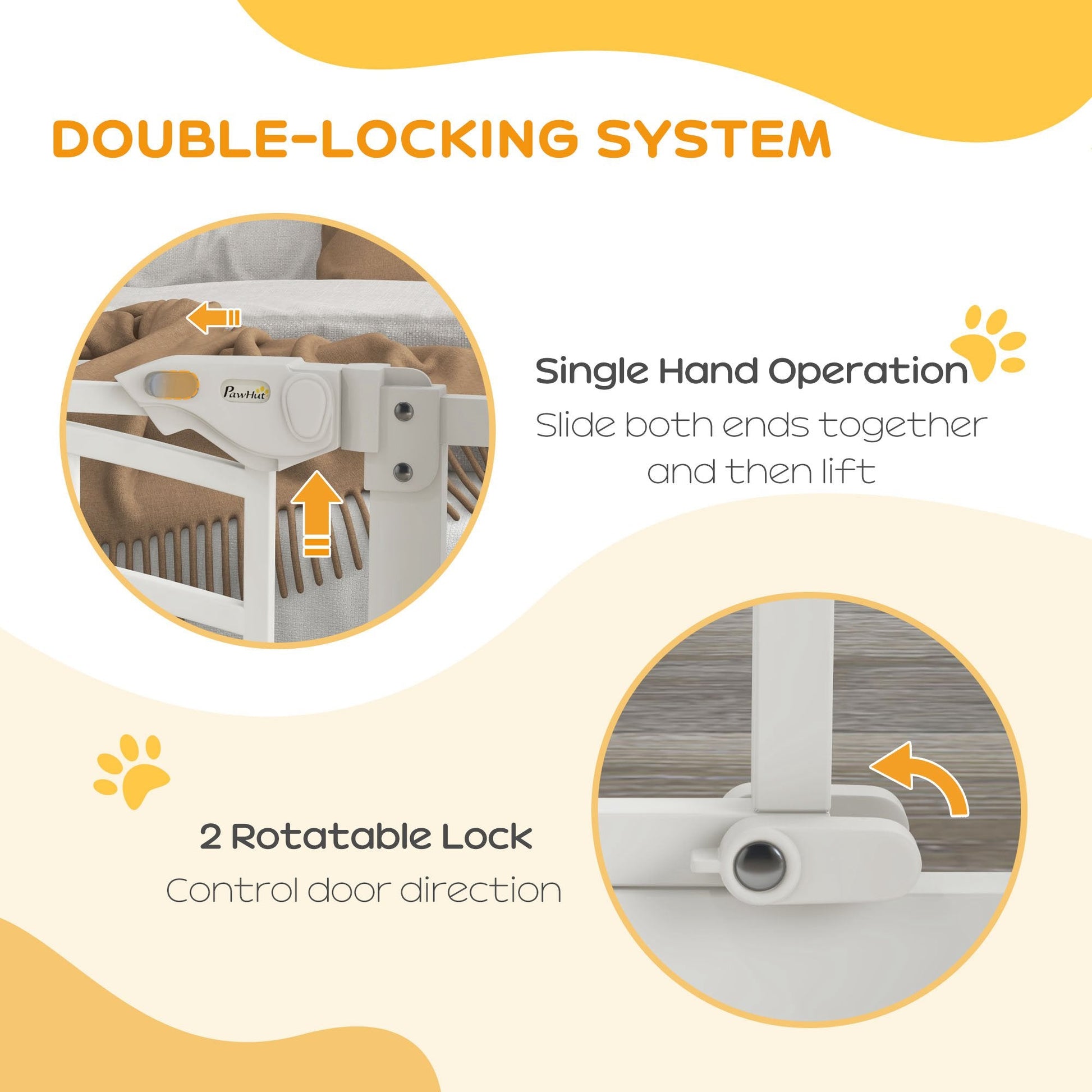 Stair Gate Dog Gate Pet Barrier Pressure Fit Safety Gate with Small Cat Door, Auto Closing System, Double Locking, Hallways, 74-80cm Openings - White