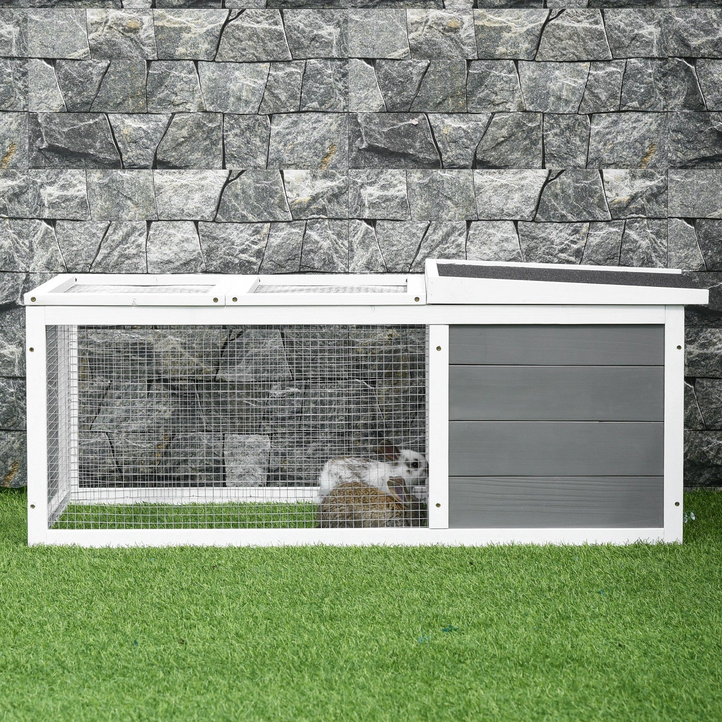 Rabbit Hutch Guinea Pig Hutch Wooden Small Animal Cage Rabbit Run Duck House with Openable Roof for Indoor Outdoor 115 x 66 x 47.5 cm