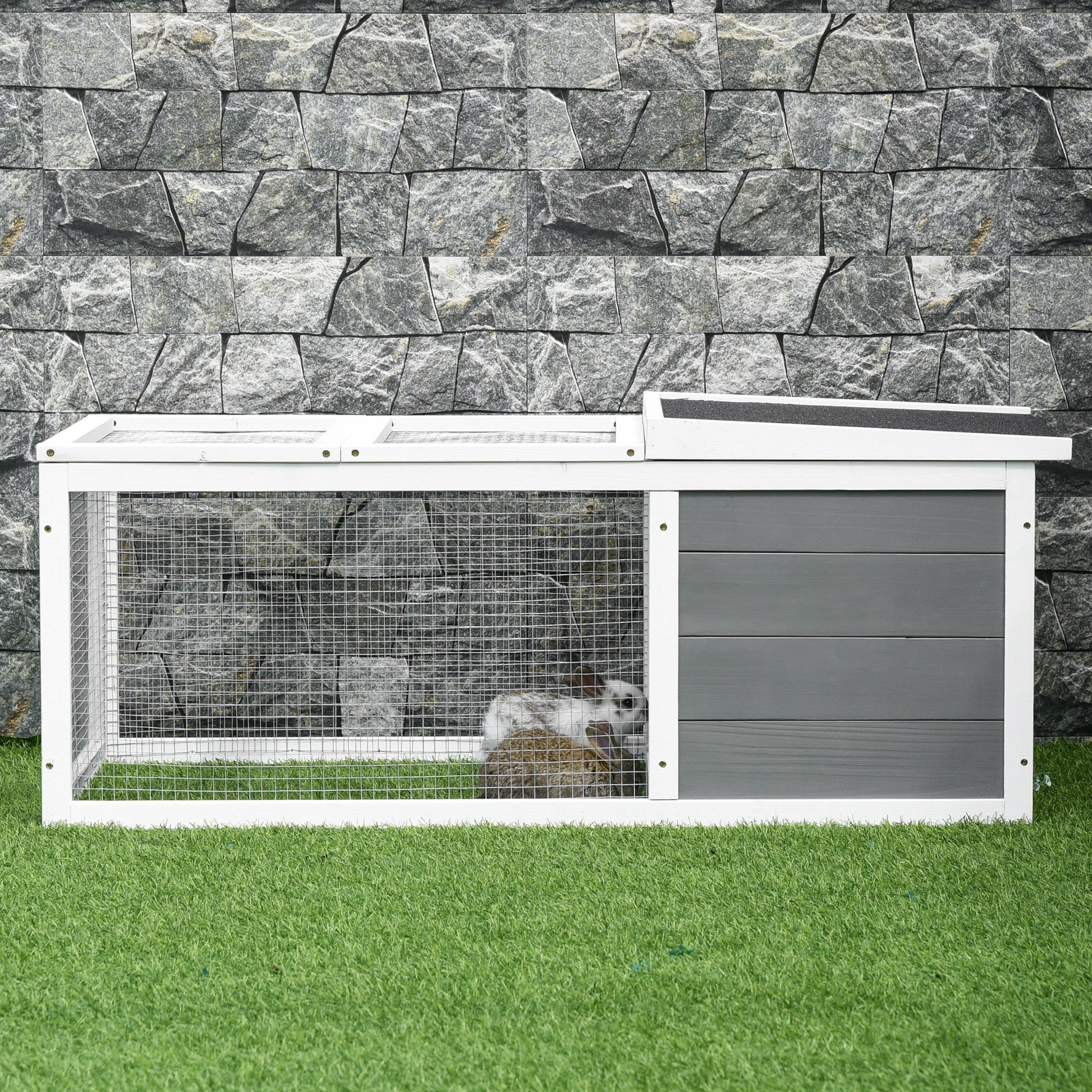 Rabbit Hutch Guinea Pig Hutch Wooden Small Animal Cage Rabbit Run Duck House with Openable Roof for Indoor Outdoor 115 x 66 x 47.5 cm