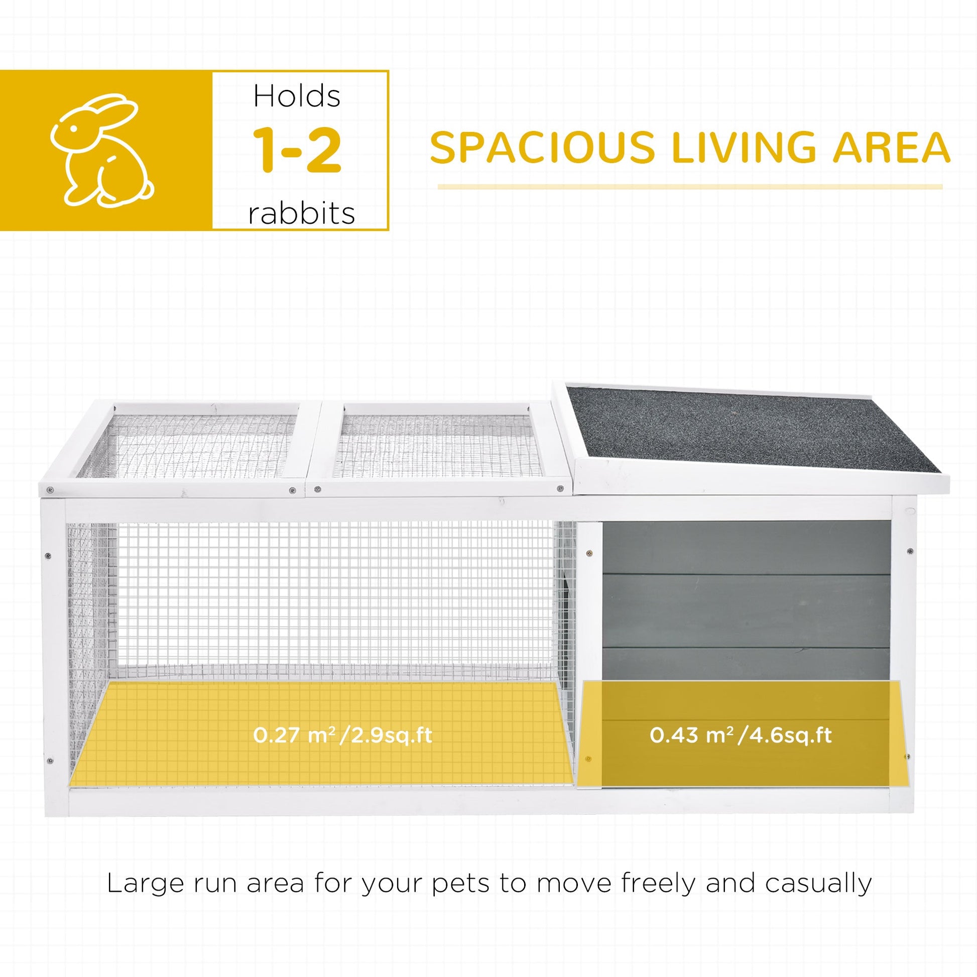 Rabbit Hutch Guinea Pig Hutch Wooden Small Animal Cage Rabbit Run Duck House with Openable Roof for Indoor Outdoor 115 x 66 x 47.5 cm