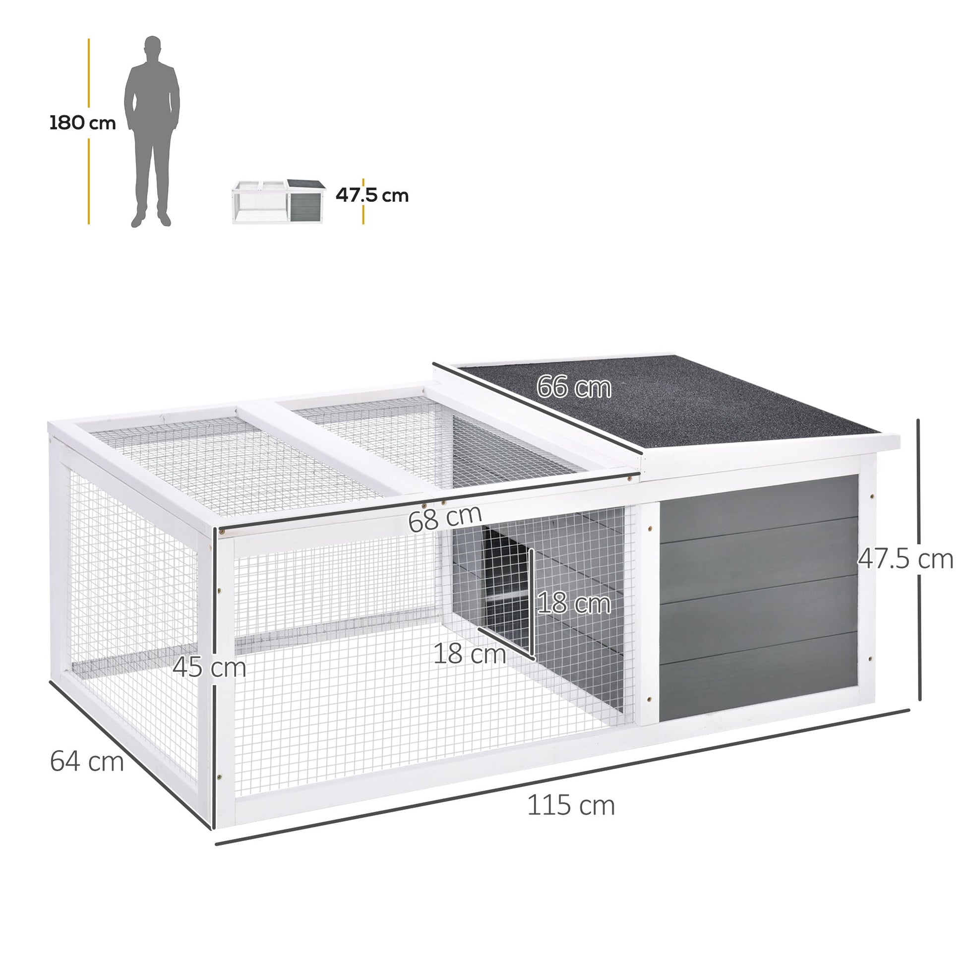 Rabbit Hutch Guinea Pig Hutch Wooden Small Animal Cage Rabbit Run Duck House with Openable Roof for Indoor Outdoor 115 x 66 x 47.5 cm