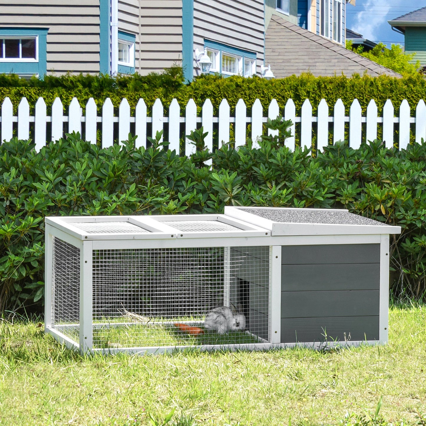 Rabbit Hutch Guinea Pig Hutch Wooden Small Animal Cage Rabbit Run Duck House with Openable Roof for Indoor Outdoor 115 x 66 x 47.5 cm