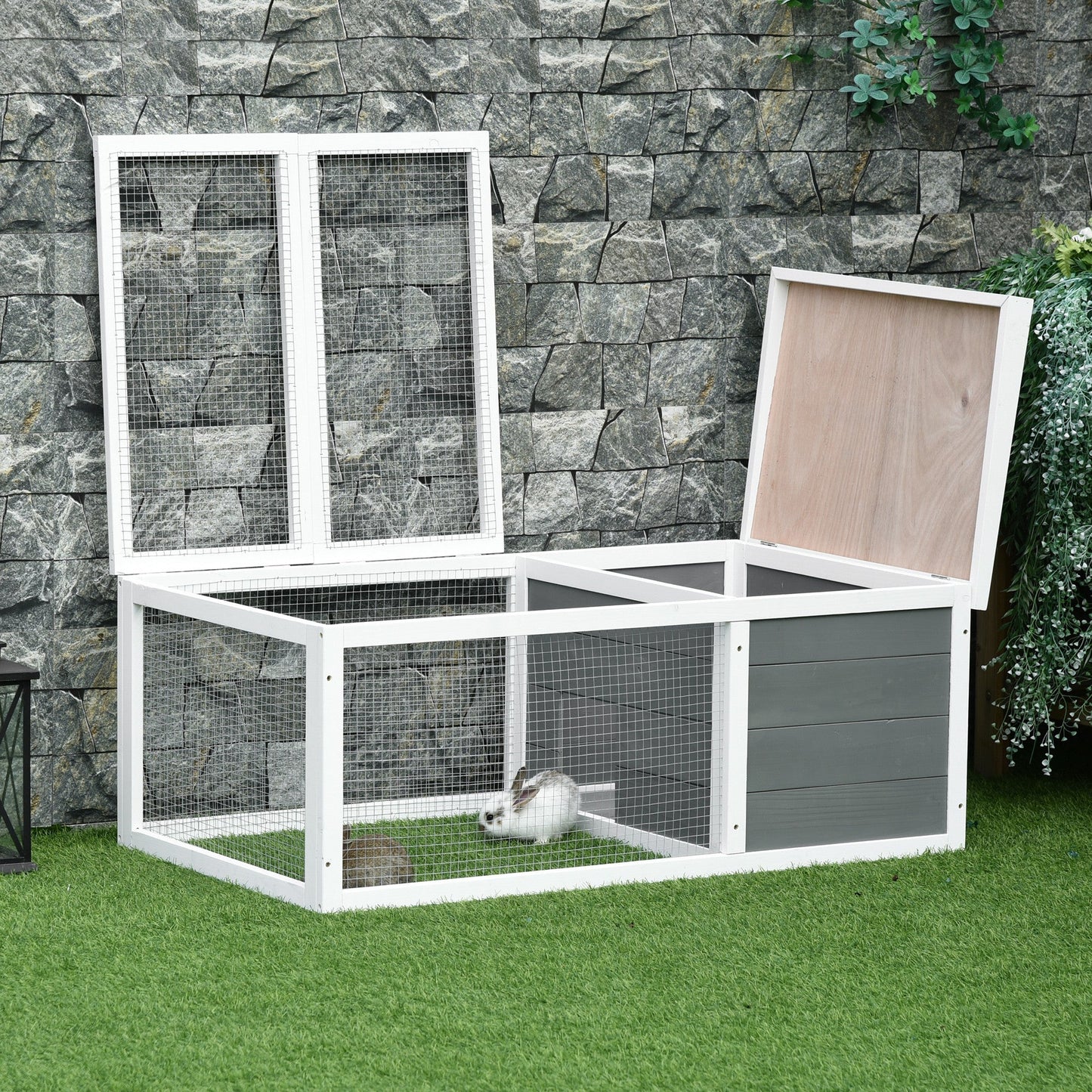 Rabbit Hutch Guinea Pig Hutch Wooden Small Animal Cage Rabbit Run Duck House with Openable Roof for Indoor Outdoor 115 x 66 x 47.5 cm