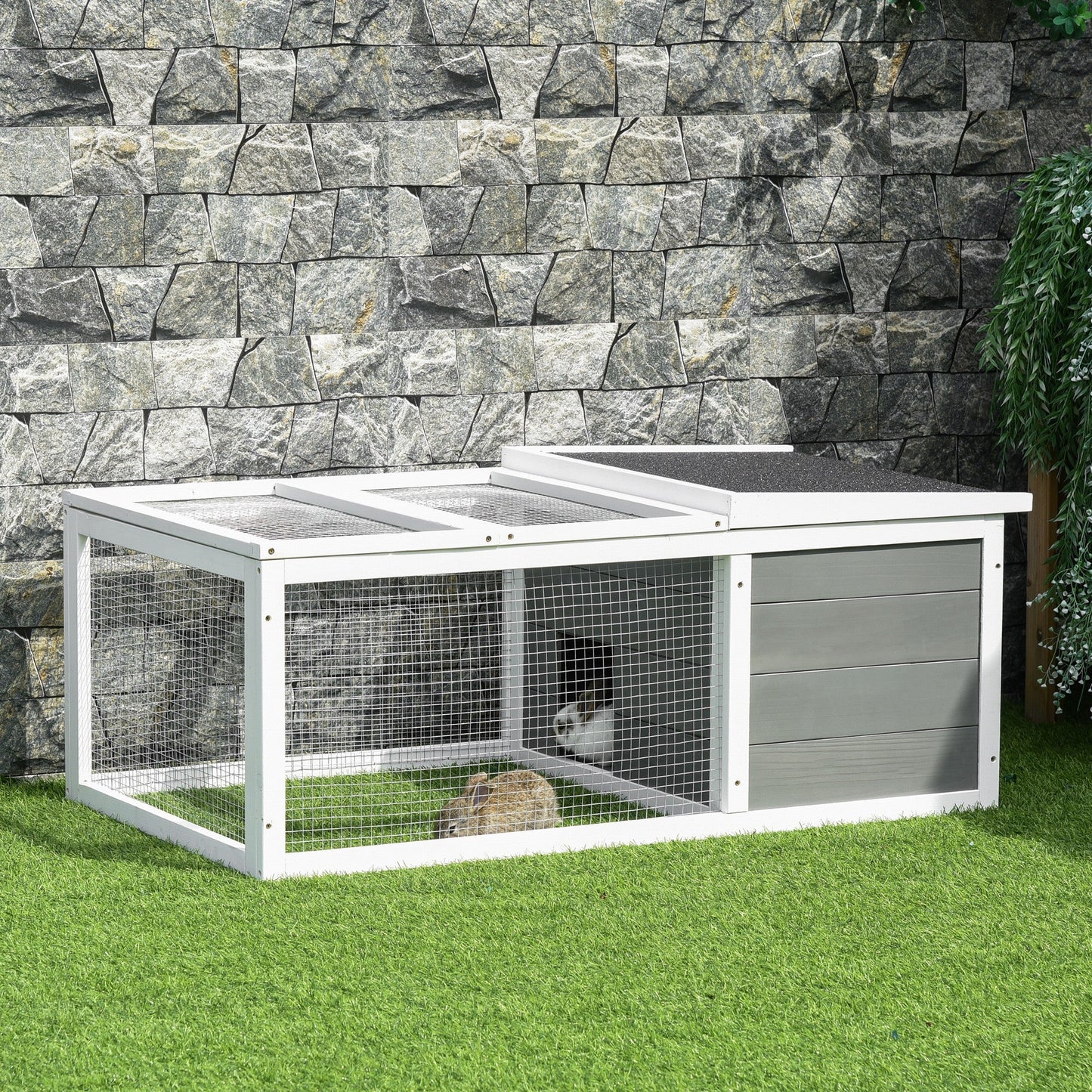 Rabbit Hutch Guinea Pig Hutch Wooden Small Animal Cage Rabbit Run Duck House with Openable Roof for Indoor Outdoor 115 x 66 x 47.5 cm