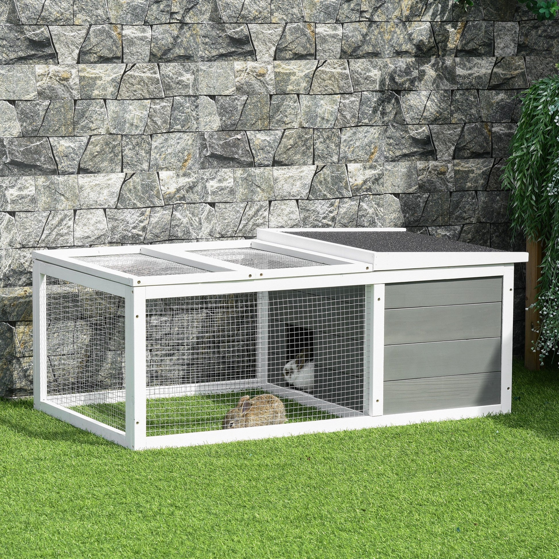 Rabbit Hutch Guinea Pig Hutch Wooden Small Animal Cage Rabbit Run Duck House with Openable Roof for Indoor Outdoor 115 x 66 x 47.5 cm