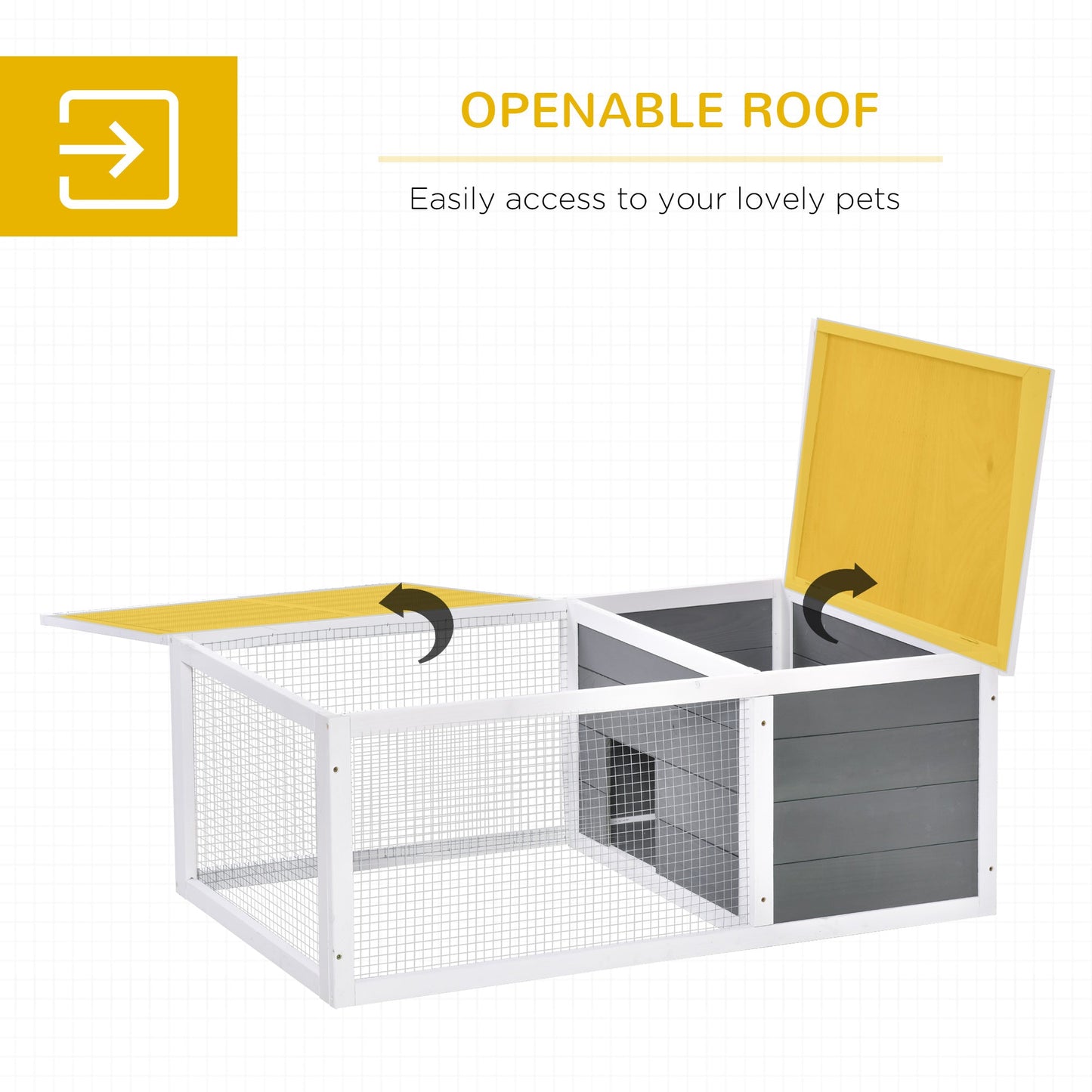Rabbit Hutch Guinea Pig Hutch Wooden Small Animal Cage Rabbit Run Duck House with Openable Roof for Indoor Outdoor 115 x 66 x 47.5 cm