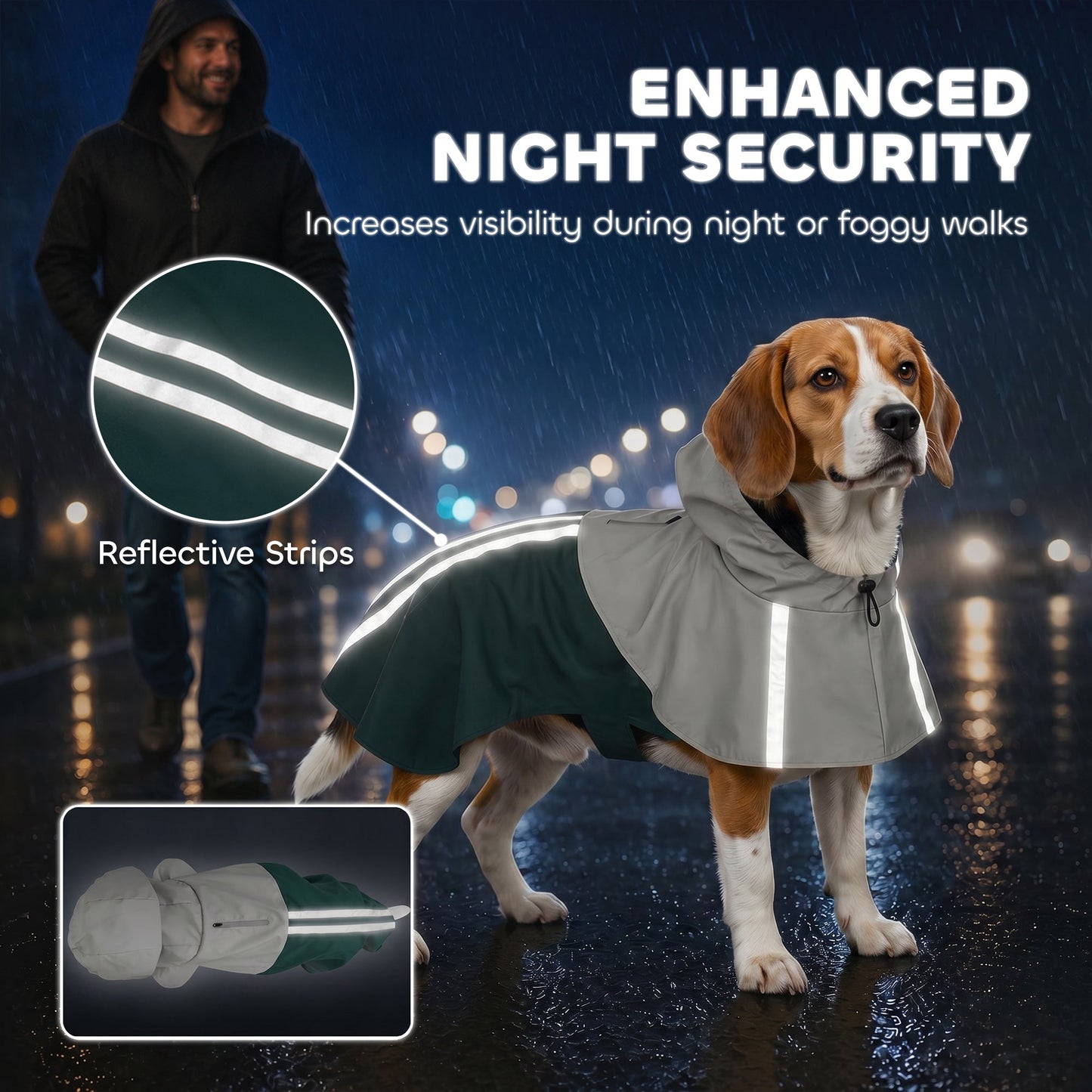 Dog Raincoat with Hood, Waterproof & Breathable Rain Jacket with Reflective Strips and Leash Hole, Adjustable Poncho for Medium Dogs, 15-20 KG Available, Green, M