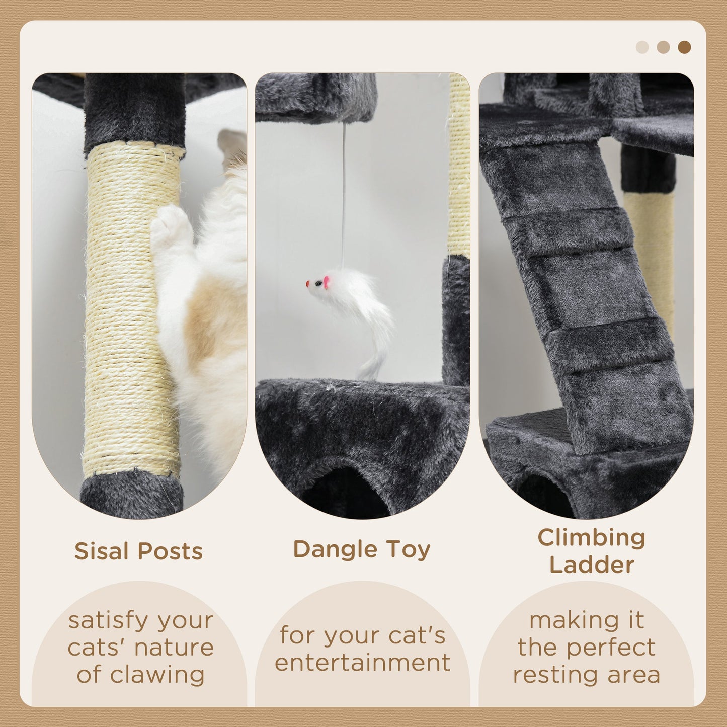 Cat Tree for Indoor Cats, 173cm Cat Tower Scratching Post Tall Climbing Tower, Activity Centre House - Charcoal Grey