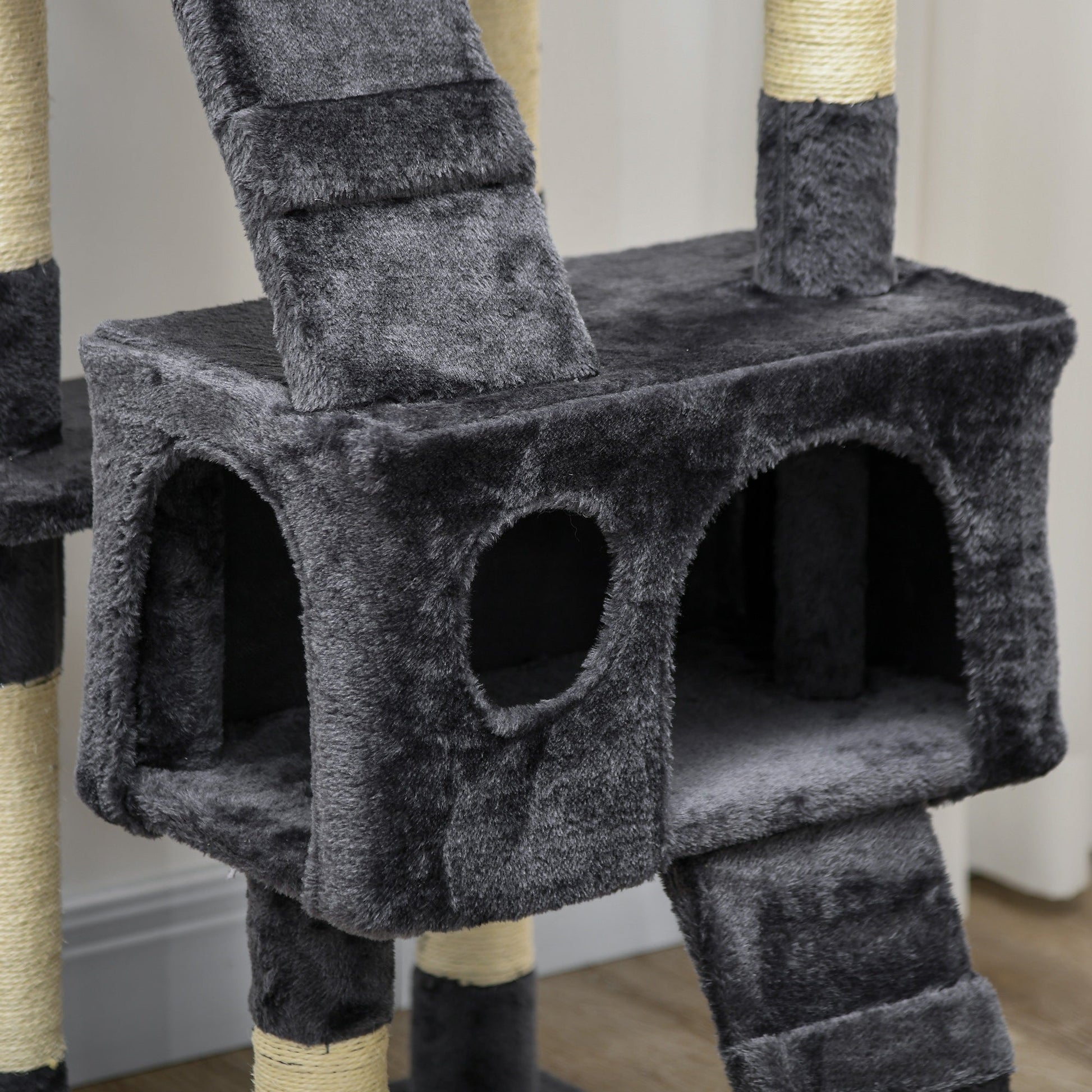 Cat Tree for Indoor Cats, 173cm Cat Tower Scratching Post Tall Climbing Tower, Activity Centre House - Charcoal Grey