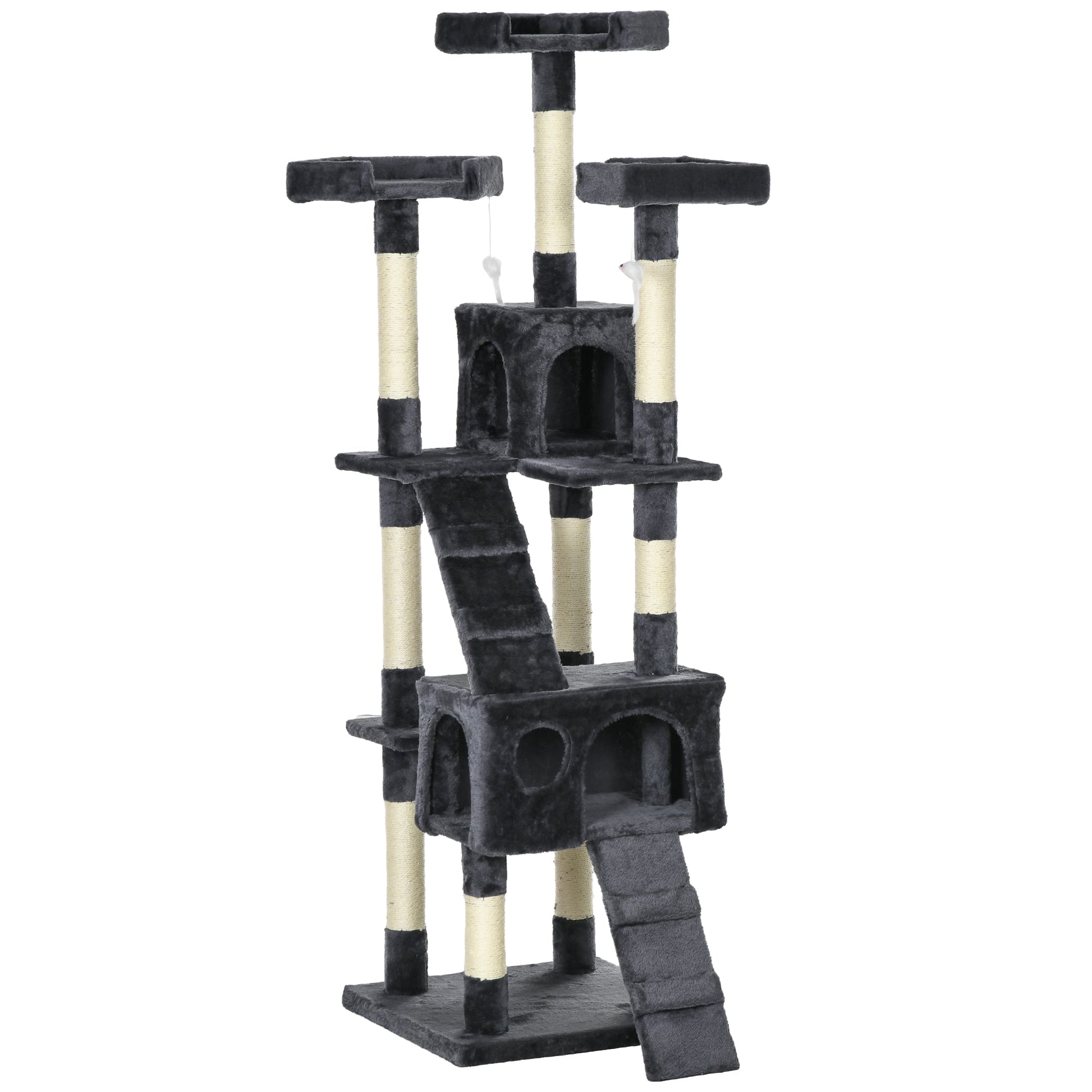 Cat Tree for Indoor Cats, 173cm Cat Tower Scratching Post Tall Climbing Tower, Activity Centre House - Charcoal Grey