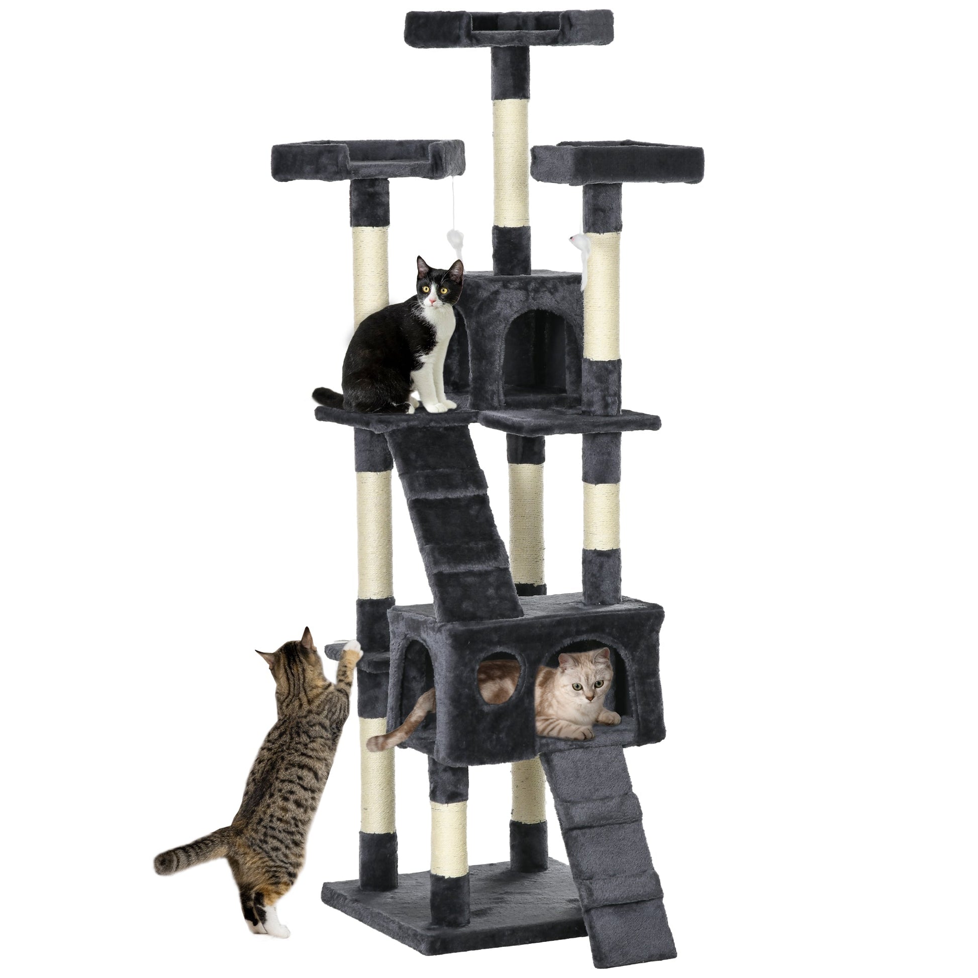 Cat Tree for Indoor Cats, 173cm Cat Tower Scratching Post Tall Climbing Tower, Activity Centre House - Charcoal Grey