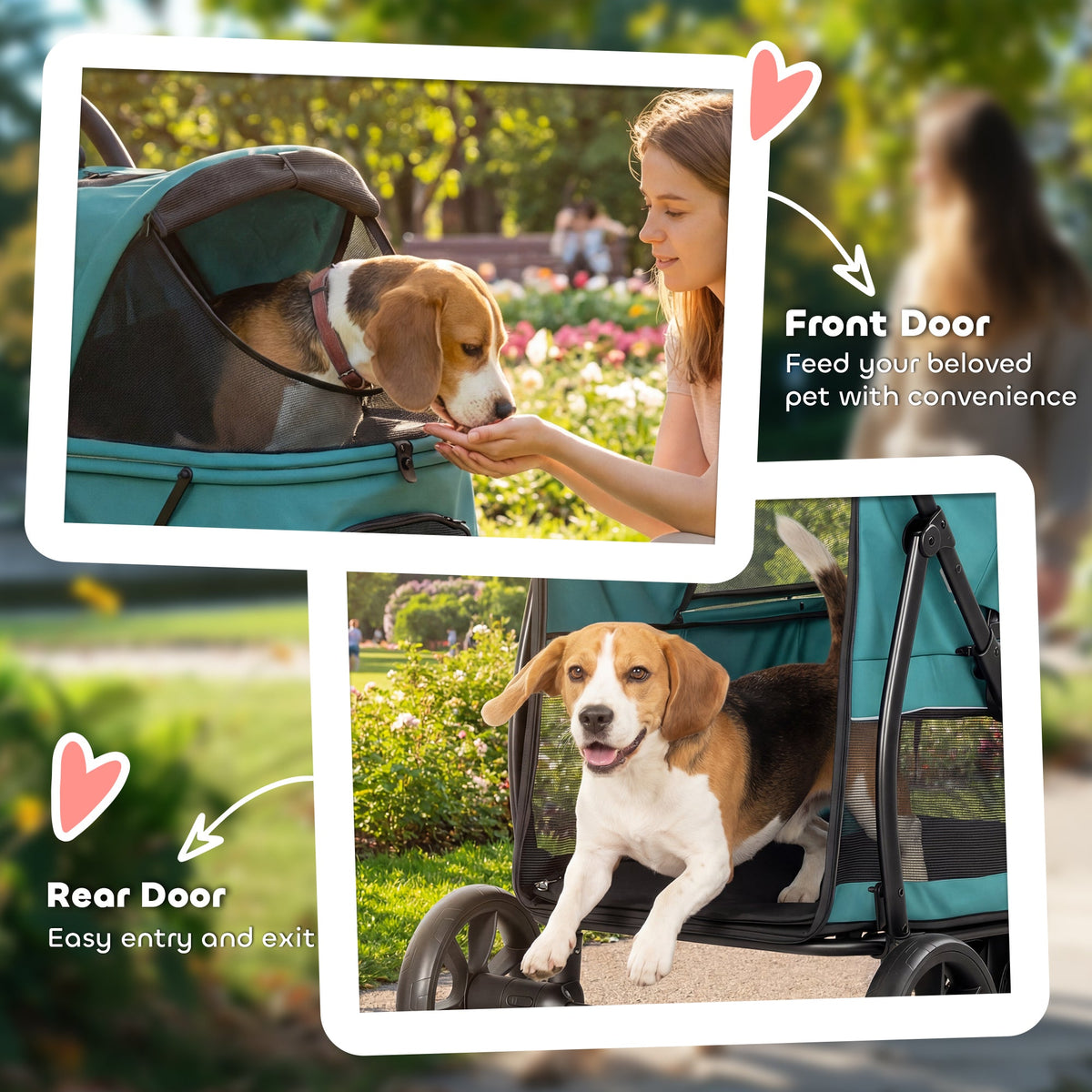 Dog Stroller, 3 Wheels Pet Stroller with Dual Entry, Easy One-Click Quick Fold, Mesh Windows, Washable Cushion, Pet Travel Buggy for Small and Medium Dogs and Cats, Dark Green