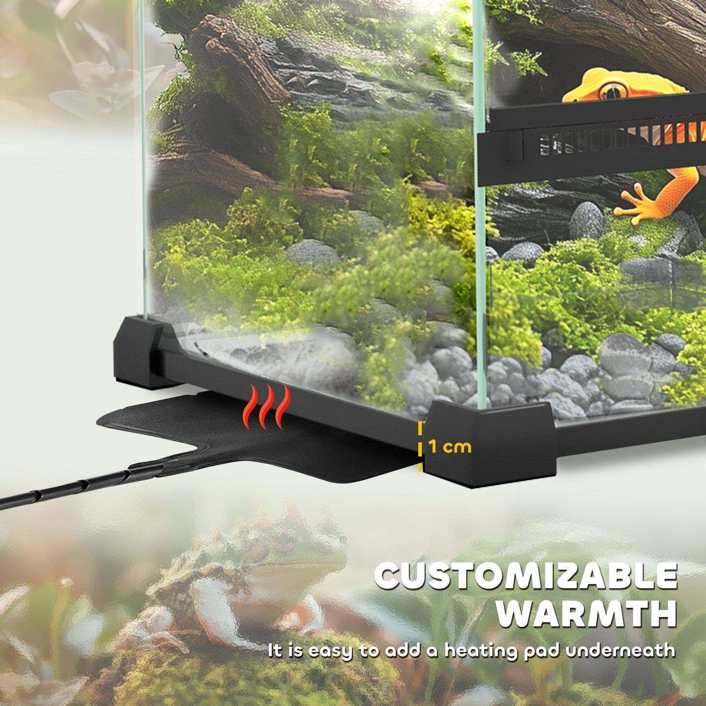 Glass Reptile Terrarium, 12L Vivarium for Lizards, Frogs, Snakes, Turtles, Tortoises, with Ventilation, 20 x 20 x 30cm