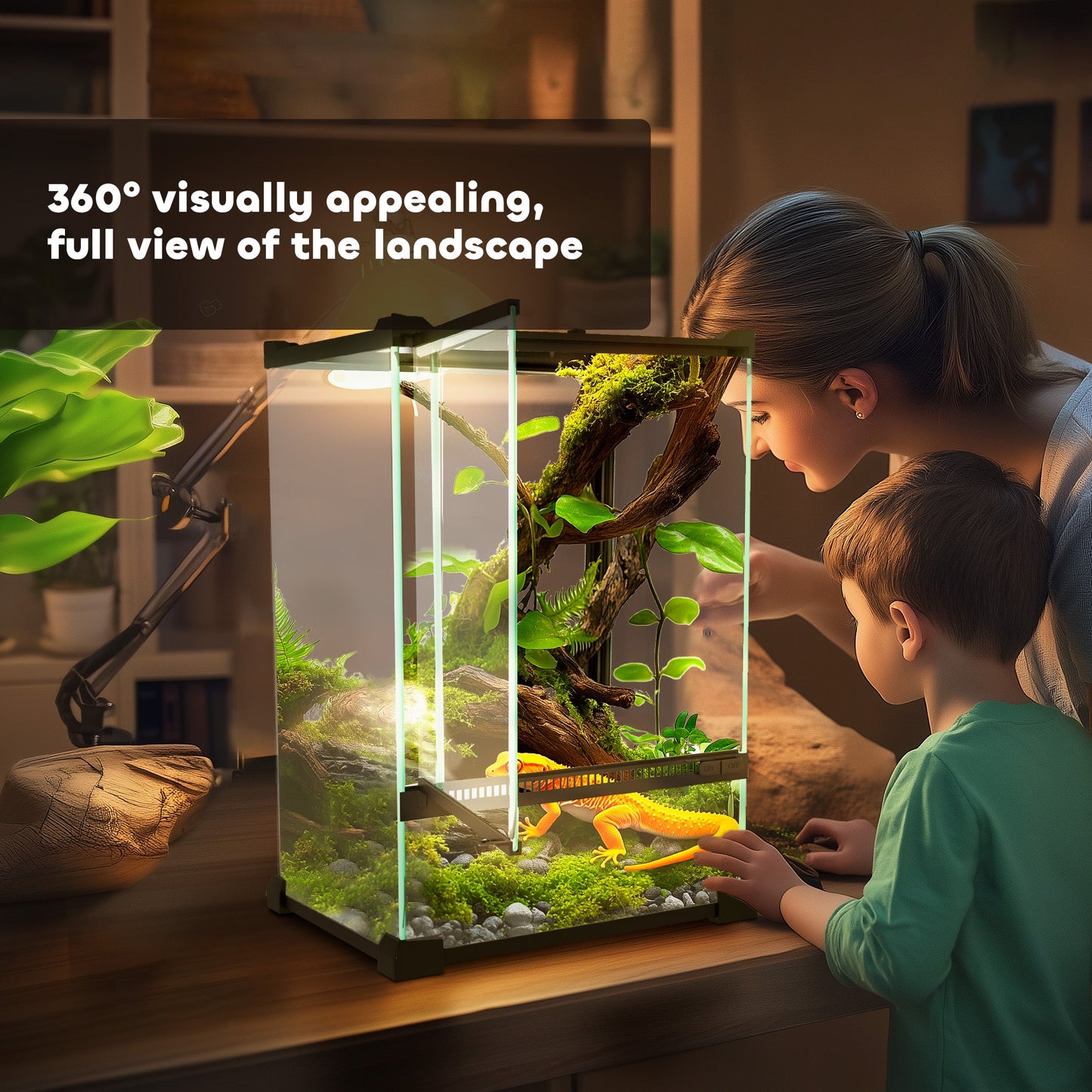 Glass Reptile Terrarium, 12L Vivarium for Lizards, Frogs, Snakes, Turtles, Tortoises, with Ventilation, 20 x 20 x 30cm