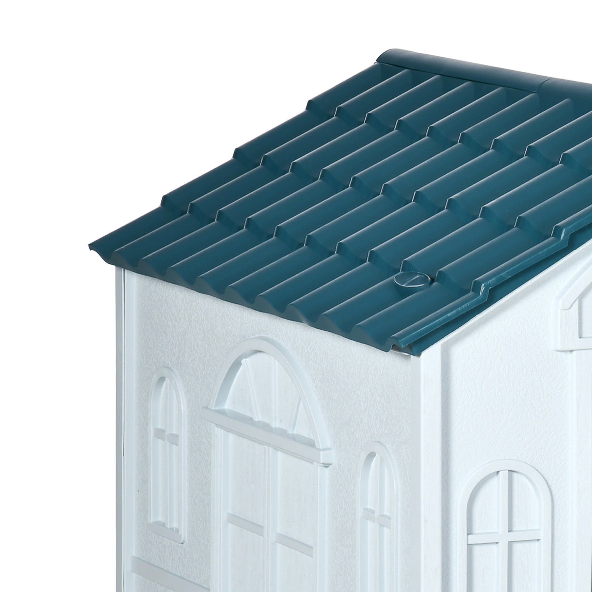 Plastic Dog House Outdoor Indoor, Weather-Resistant Dog Kennel, with Large Opening, for Large Dogs, 84.2 x 98.2 x 82cm - White and Blue