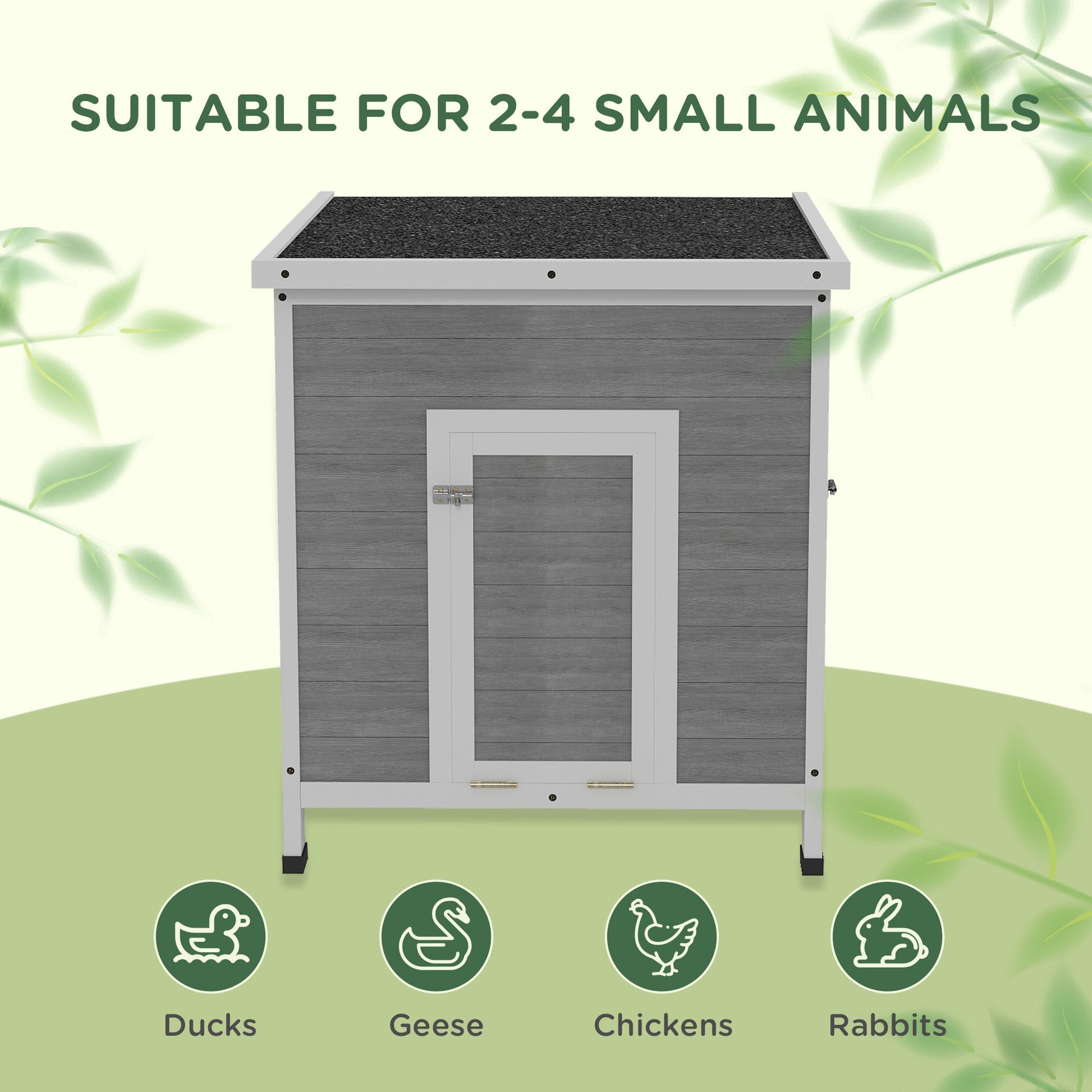 Wooden Duck House, Raised Poultry Coop with Ramp, Double Doors, Openable Asphalt Roof, Ventilation Holes, Removable Base, for 2-4 Ducks, Chickens, Geese, Light Grey