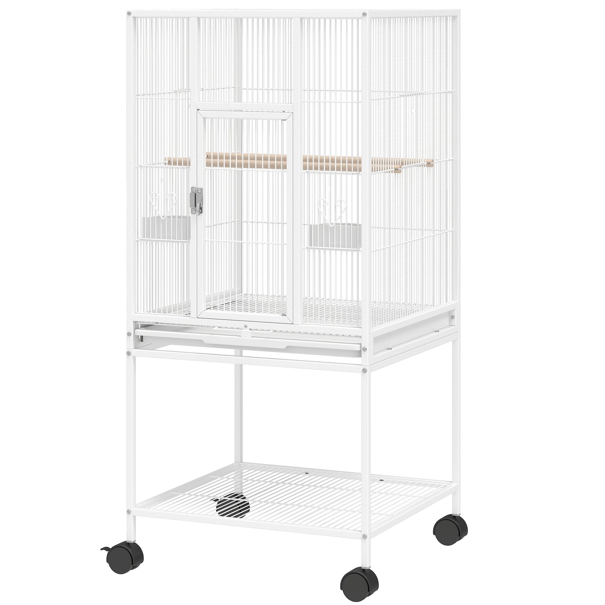 Detachable Bird Cage on Wheels, for Finches, Parakeets, Budgies, Budgie Cage, Parrot Aviary with Accessories, Storage Shelf - White