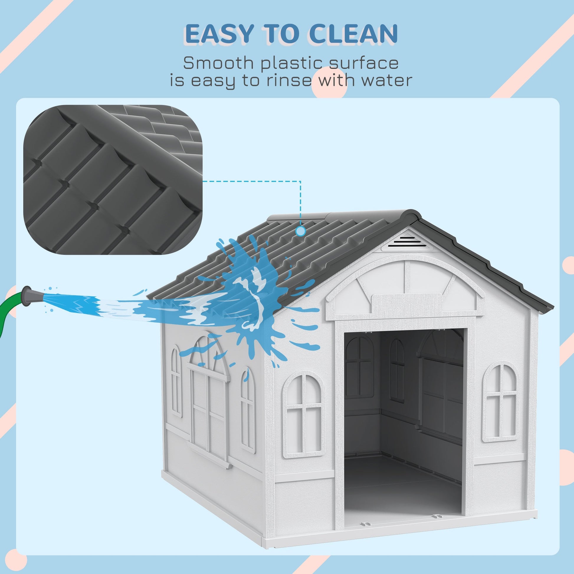 Plastic Dog House Outdoor Indoor, Weather-Resistant Dog Kennel, with Large Opening, for Large Dogs, 84.2 x 98.2 x 82cm - Grey