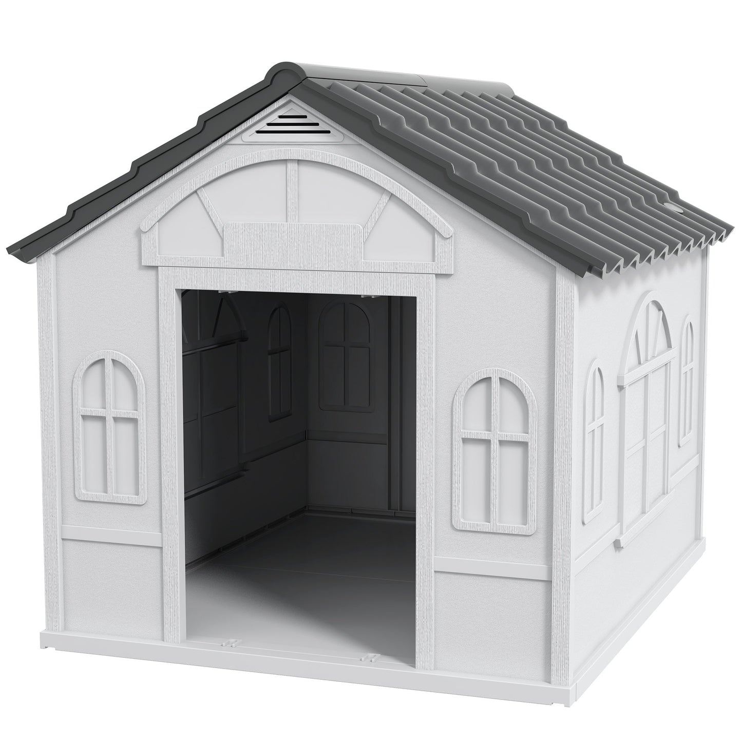 Plastic Dog House Outdoor Indoor, Weather-Resistant Dog Kennel, with Large Opening, for Large Dogs, 84.2 x 98.2 x 82cm - Grey