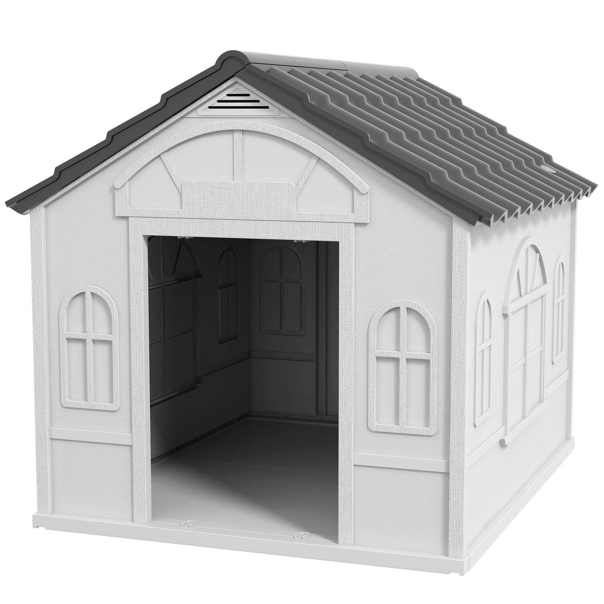 Plastic Dog House Outdoor Indoor, Weather-Resistant Dog Kennel, with Large Opening, for Large Dogs, 84.2 x 98.2 x 82cm - Grey