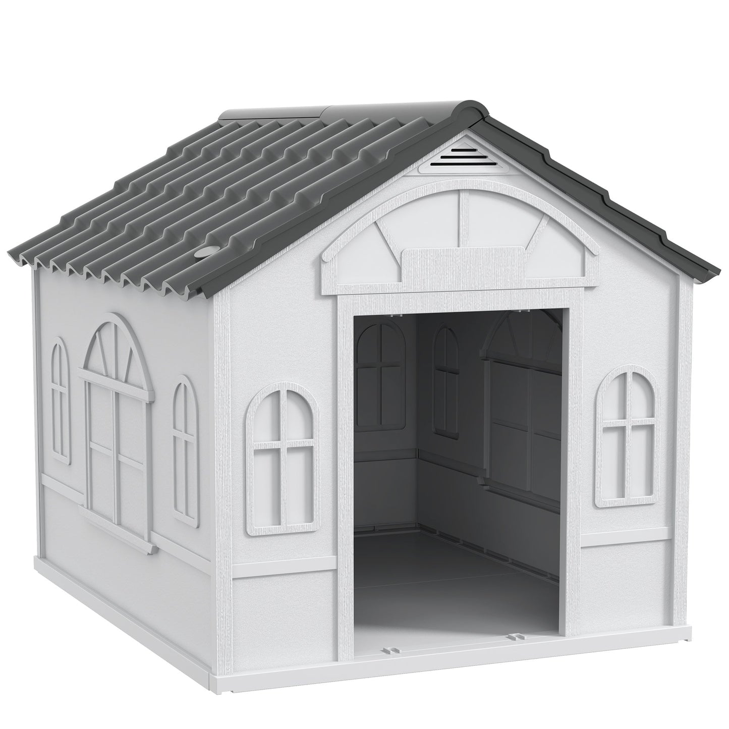 Plastic Dog House Outdoor Indoor, Weather-Resistant Dog Kennel, with Large Opening, for Large Dogs, 84.2 x 98.2 x 82cm - Grey