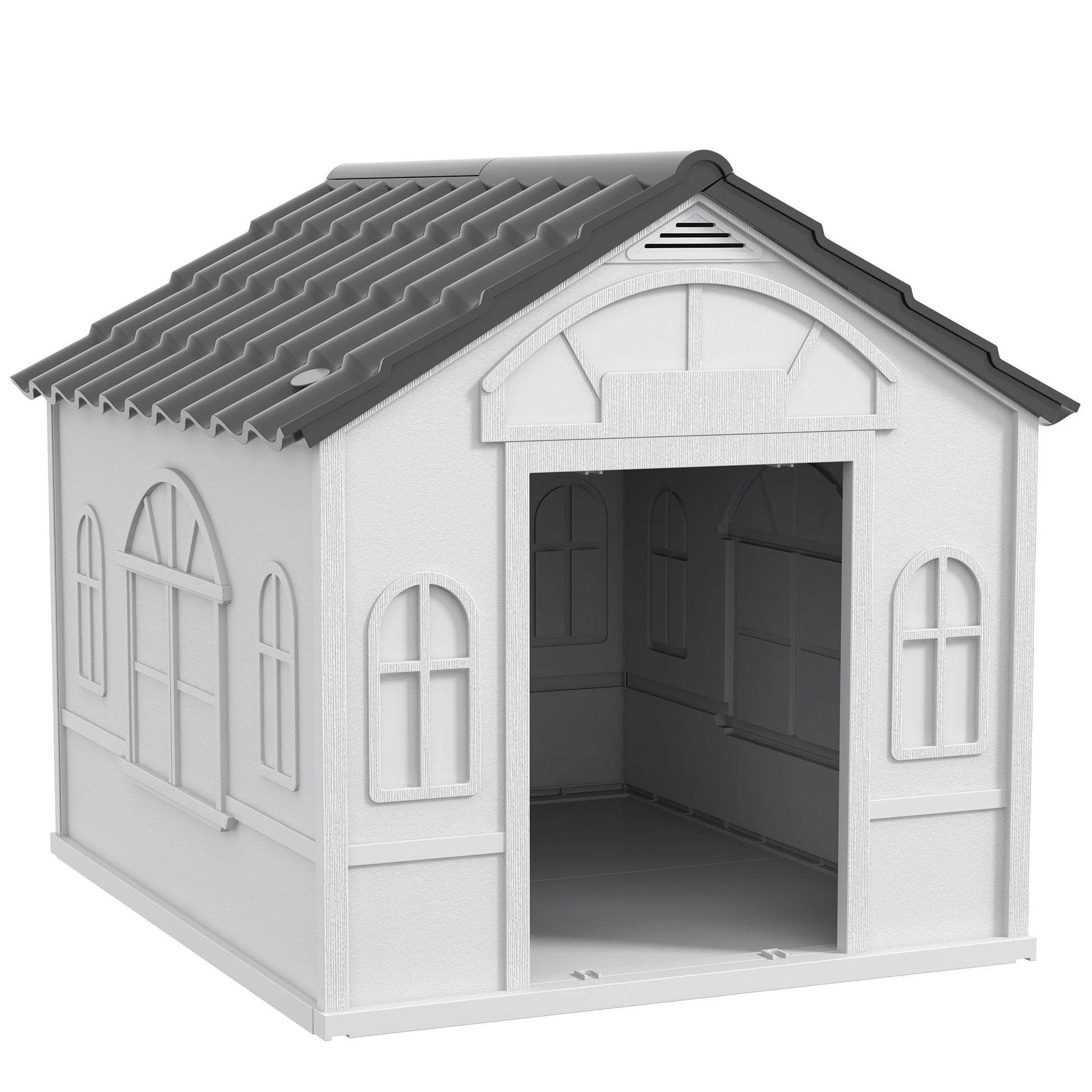 Plastic Dog House Outdoor Indoor, Weather-Resistant Dog Kennel, with Large Opening, for Large Dogs, 84.2 x 98.2 x 82cm - Grey