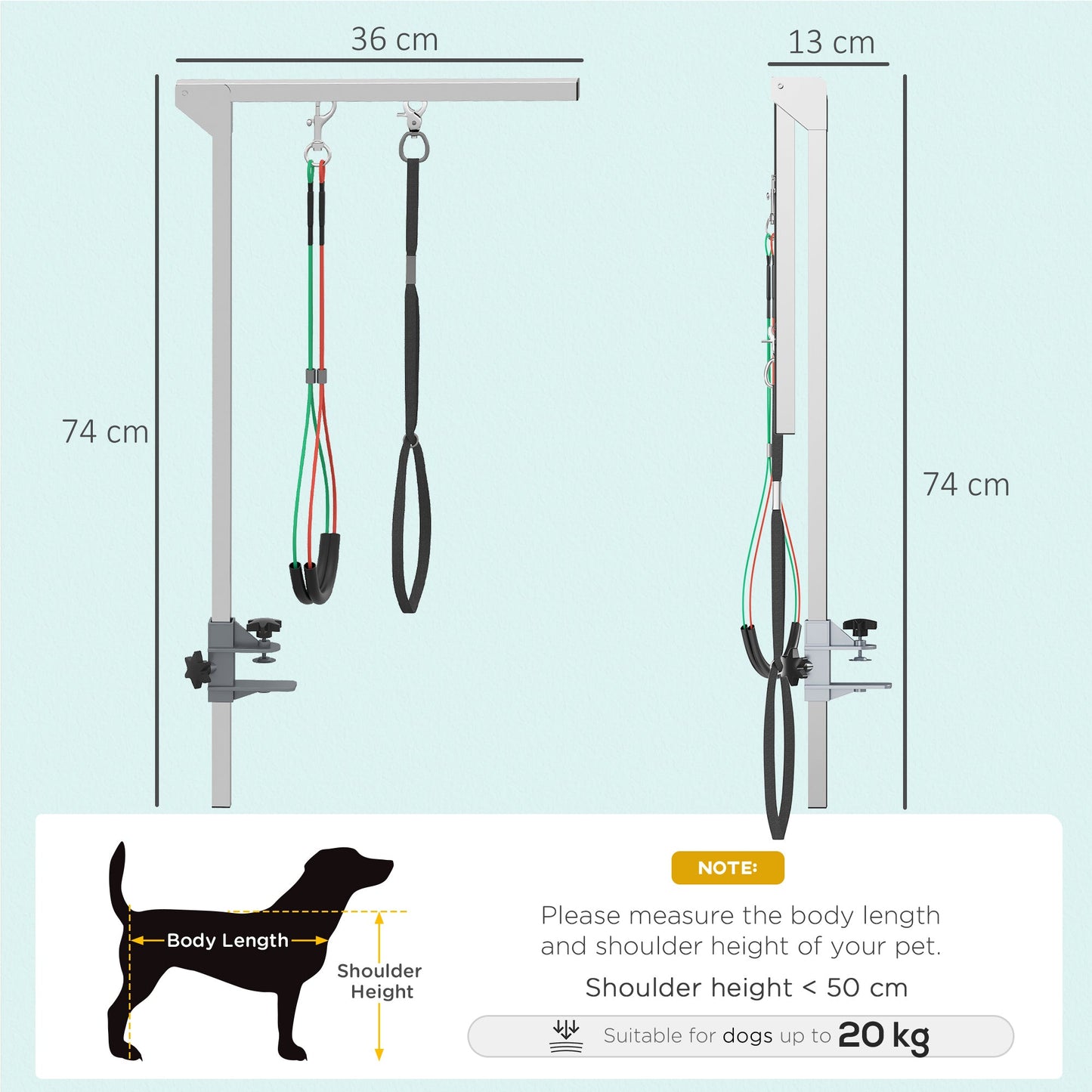 Foldable Pet Grooming Arm w/ Clamp 30 Inch Height Adjustable, Dog Grooming Loop, Two No Sit Haunch Holders for Small Medium Dogs, Sliver