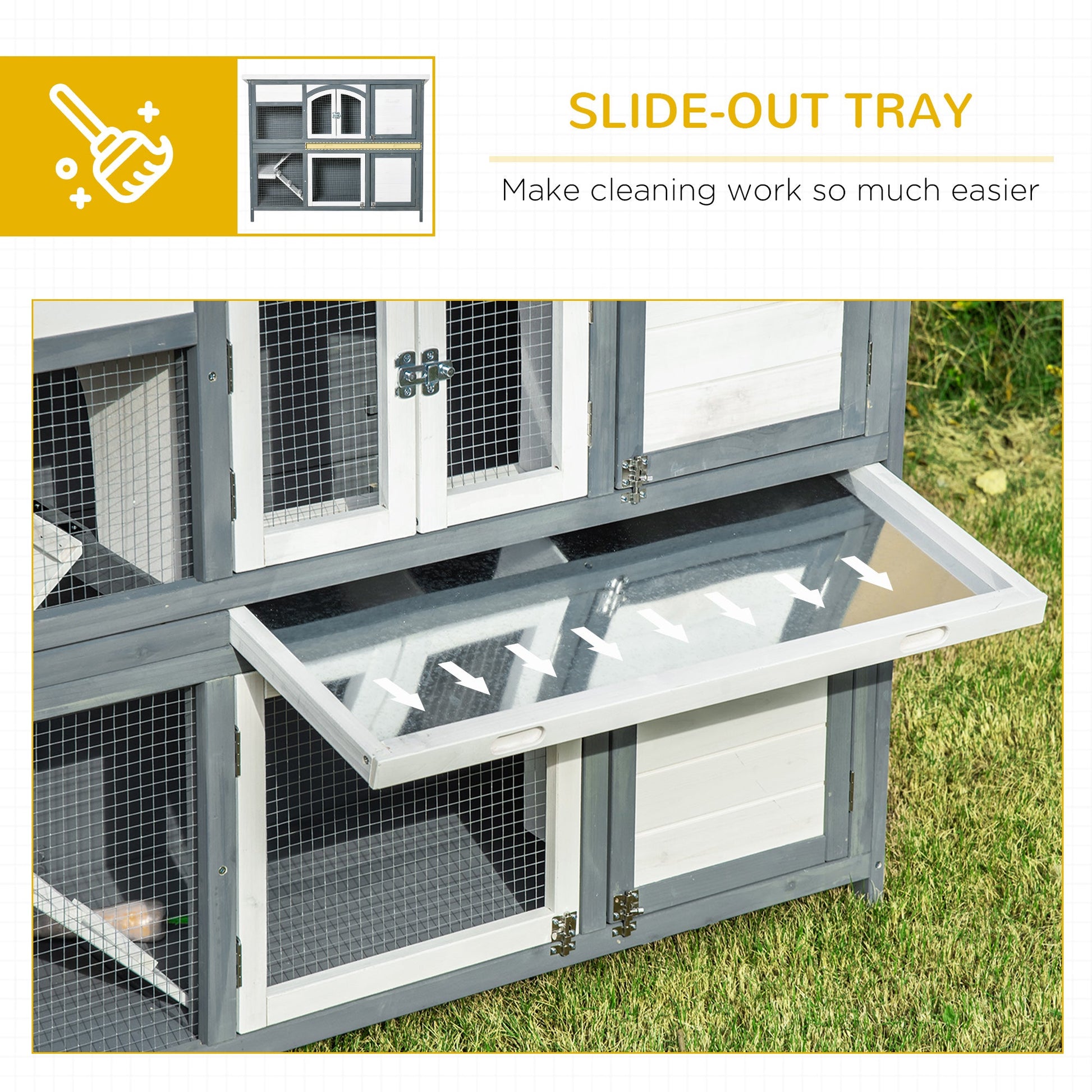 Rabbit Hutch Outdoor Guinea Pig Hutch 2 Tier Wooden Cage w/ Ramp, Divider, Openable Roof, 125 x 48 x 100cm - Grey