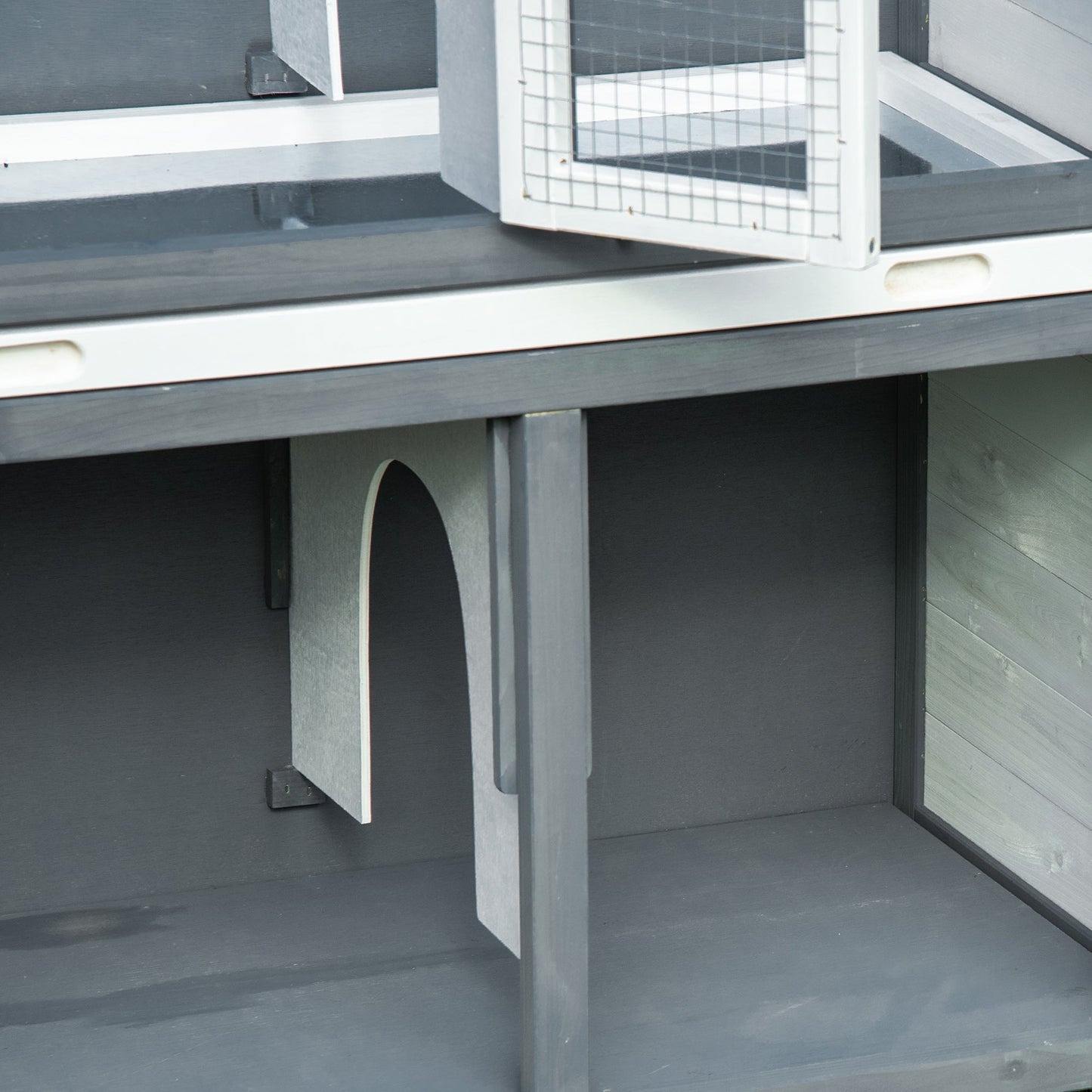 Rabbit Hutch Outdoor Guinea Pig Hutch 2 Tier Wooden Cage w/ Ramp, Divider, Openable Roof, 125 x 48 x 100cm - Grey