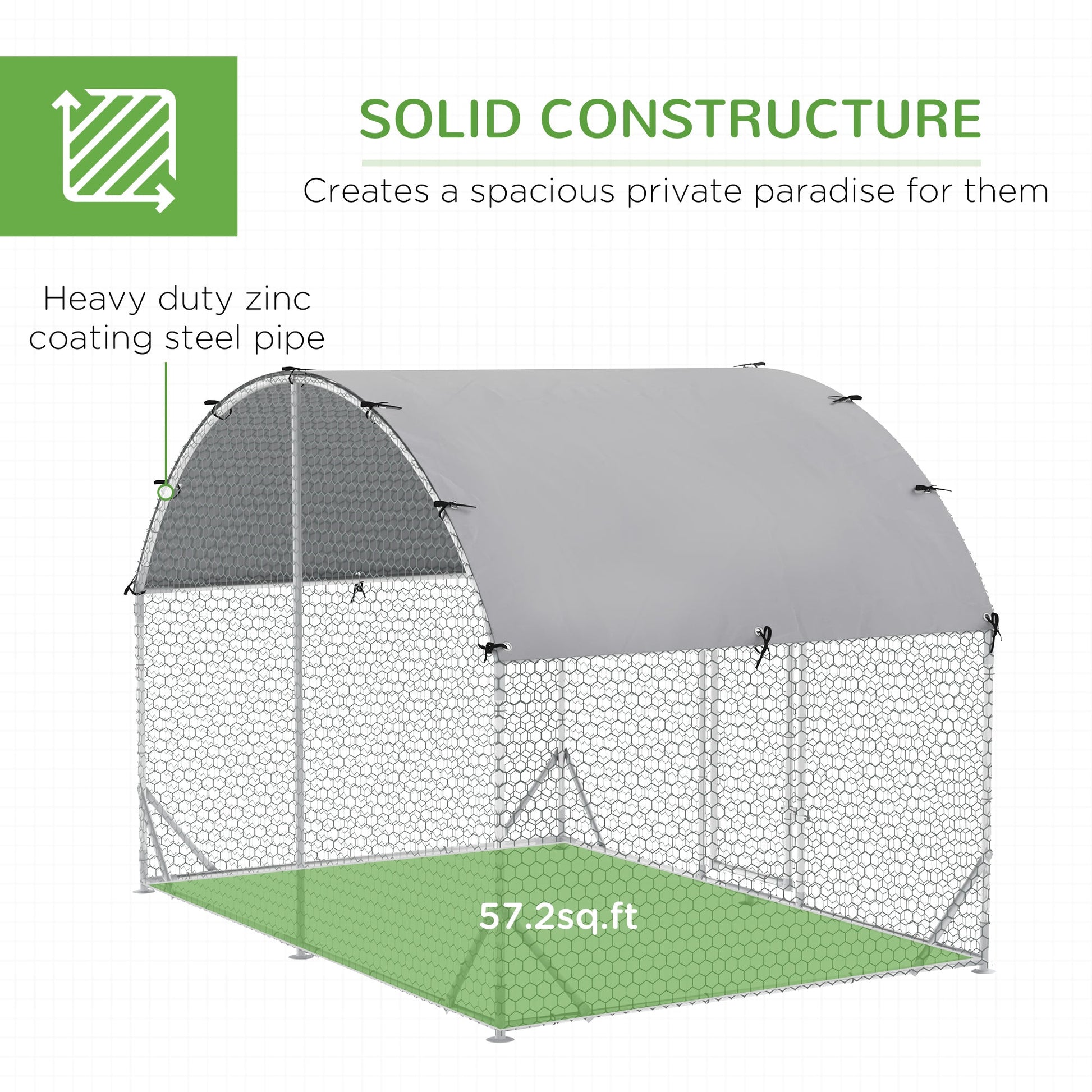 Walk In Chicken Run Galvanised Chicken Coop Hen Poultry House Cage Pet Playpen Garden with Water-Resist Cover, 2.8 x 1.9 x 2m