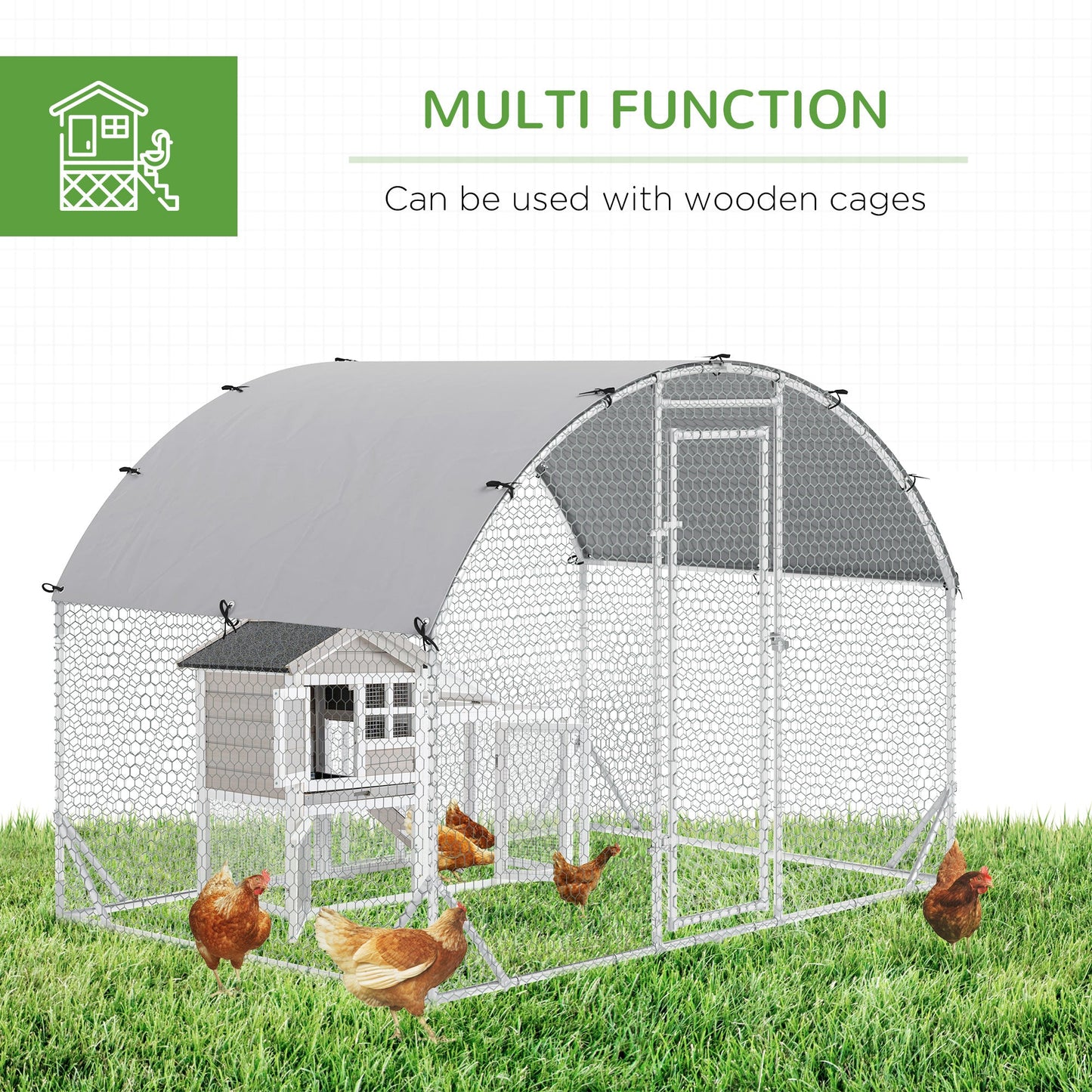 Walk In Chicken Run Galvanised Chicken Coop Hen Poultry House Cage Pet Playpen Garden with Water-Resist Cover, 2.8 x 1.9 x 2m