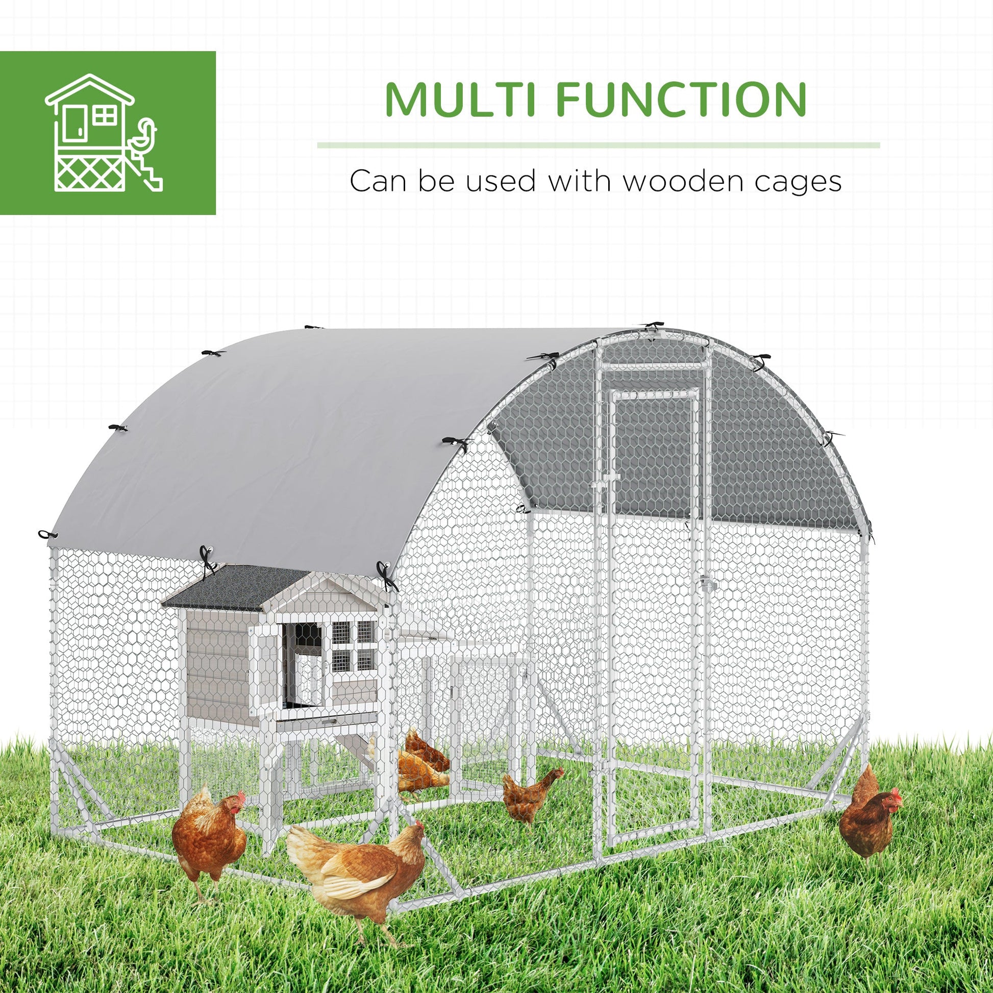 Walk In Chicken Run Galvanised Chicken Coop Hen Poultry House Cage Pet Playpen Garden with Water-Resist Cover, 2.8 x 1.9 x 2m