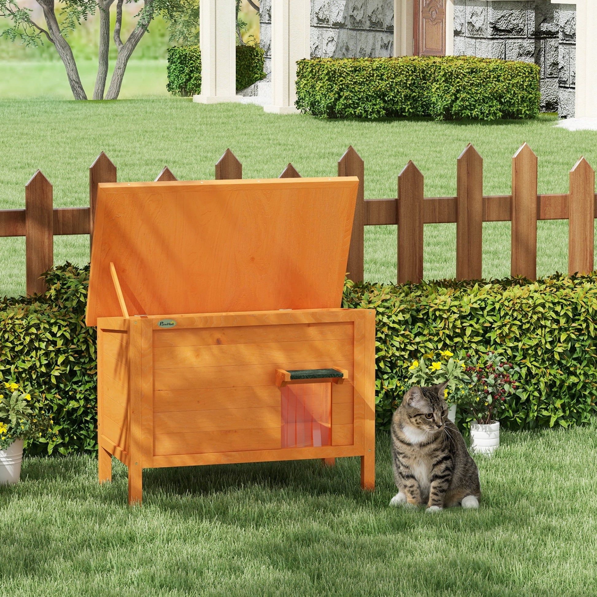Outdoor Cat House, Feral Insulate Wooden Kitten House with Removable Floor, Water-Resistant Openable Roof, 85 x 50 x 68.5cm - Orange
