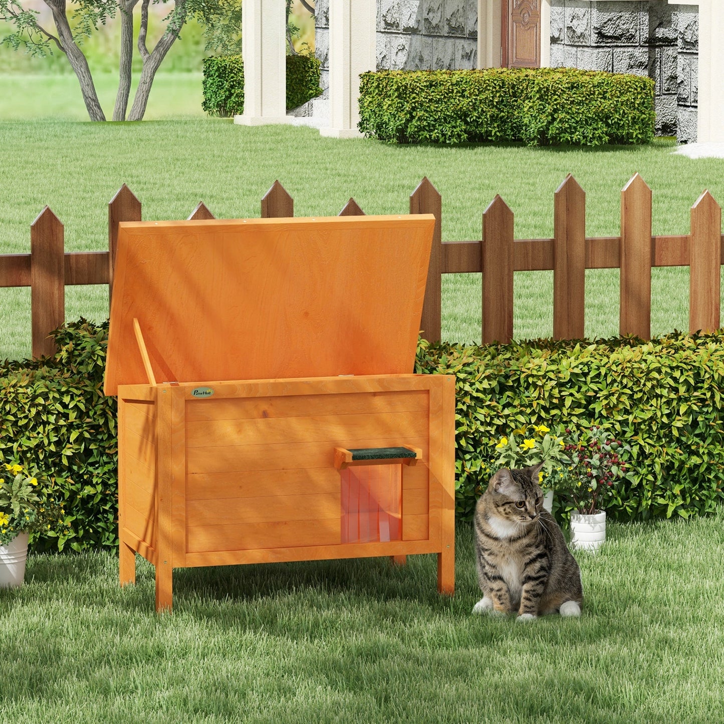 Outdoor Cat House, Feral Insulate Wooden Kitten House with Removable Floor, Water-Resistant Openable Roof, 85 x 50 x 68.5cm - Orange