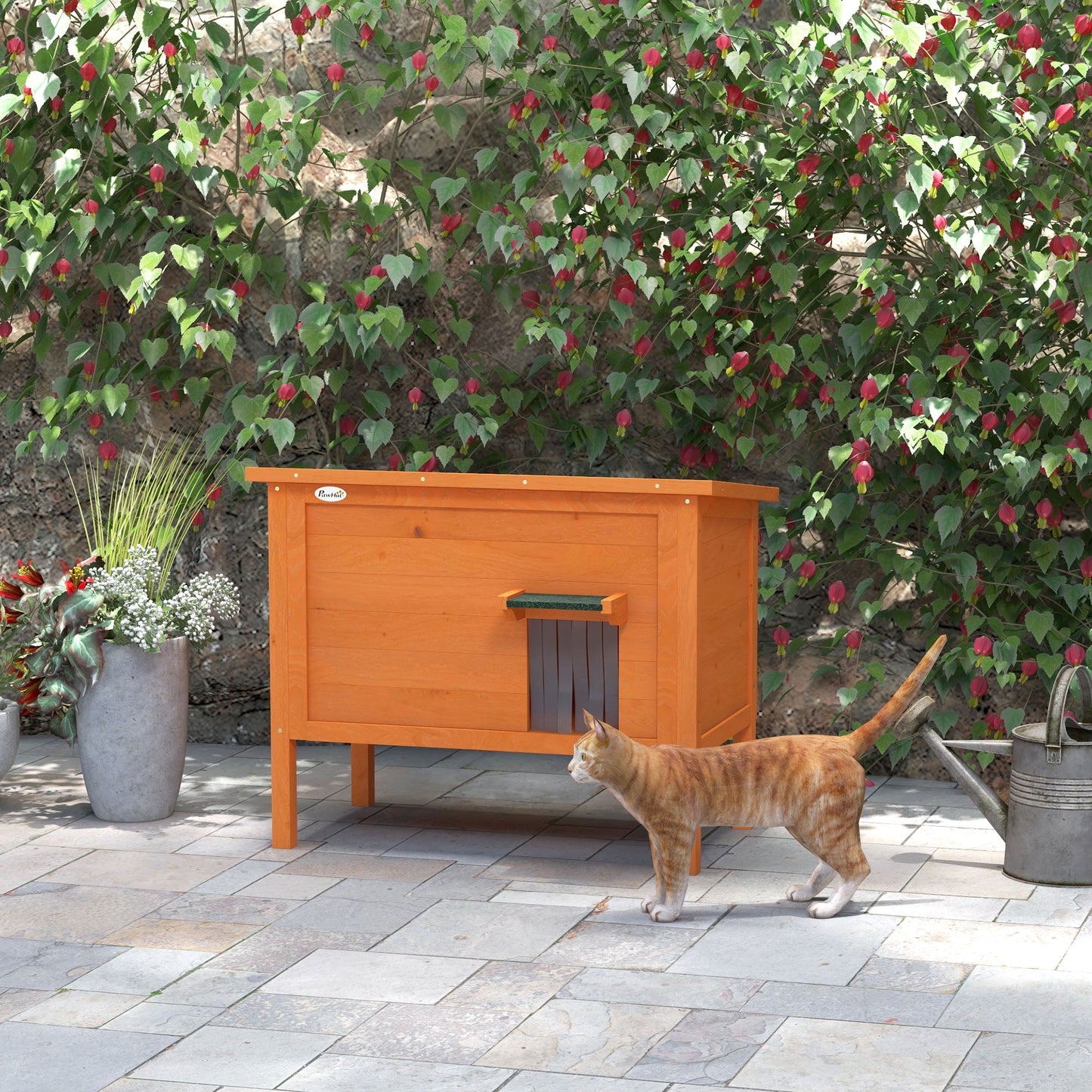 Outdoor Cat House, Feral Insulate Wooden Kitten House with Removable Floor, Water-Resistant Openable Roof, 85 x 50 x 68.5cm - Orange