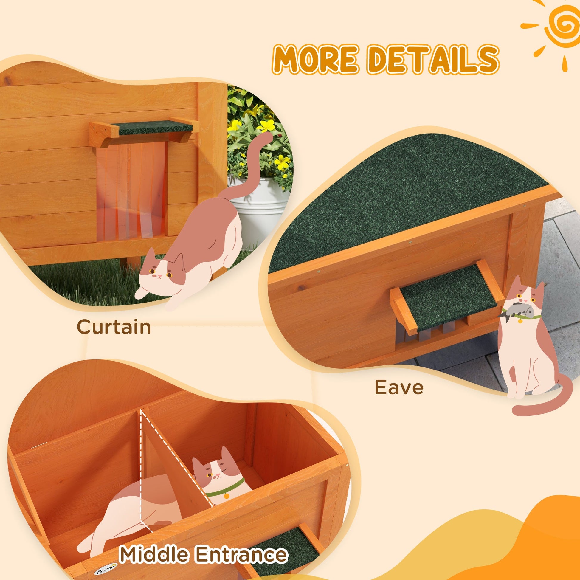 Outdoor Cat House, Feral Insulate Wooden Kitten House with Removable Floor, Water-Resistant Openable Roof, 85 x 50 x 68.5cm - Orange