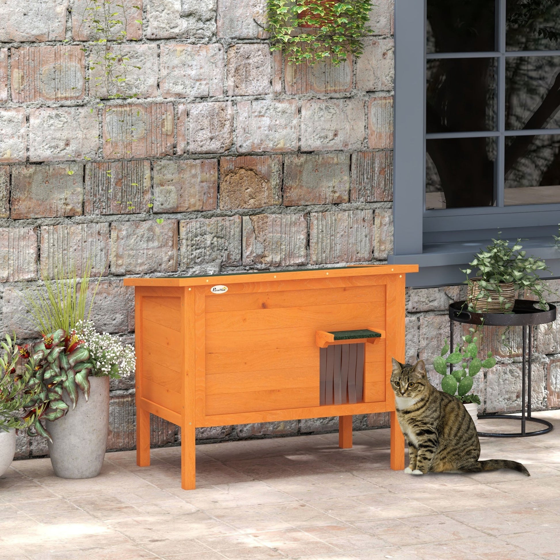 Outdoor Cat House, Feral Insulate Wooden Kitten House with Removable Floor, Water-Resistant Openable Roof, 85 x 50 x 68.5cm - Orange